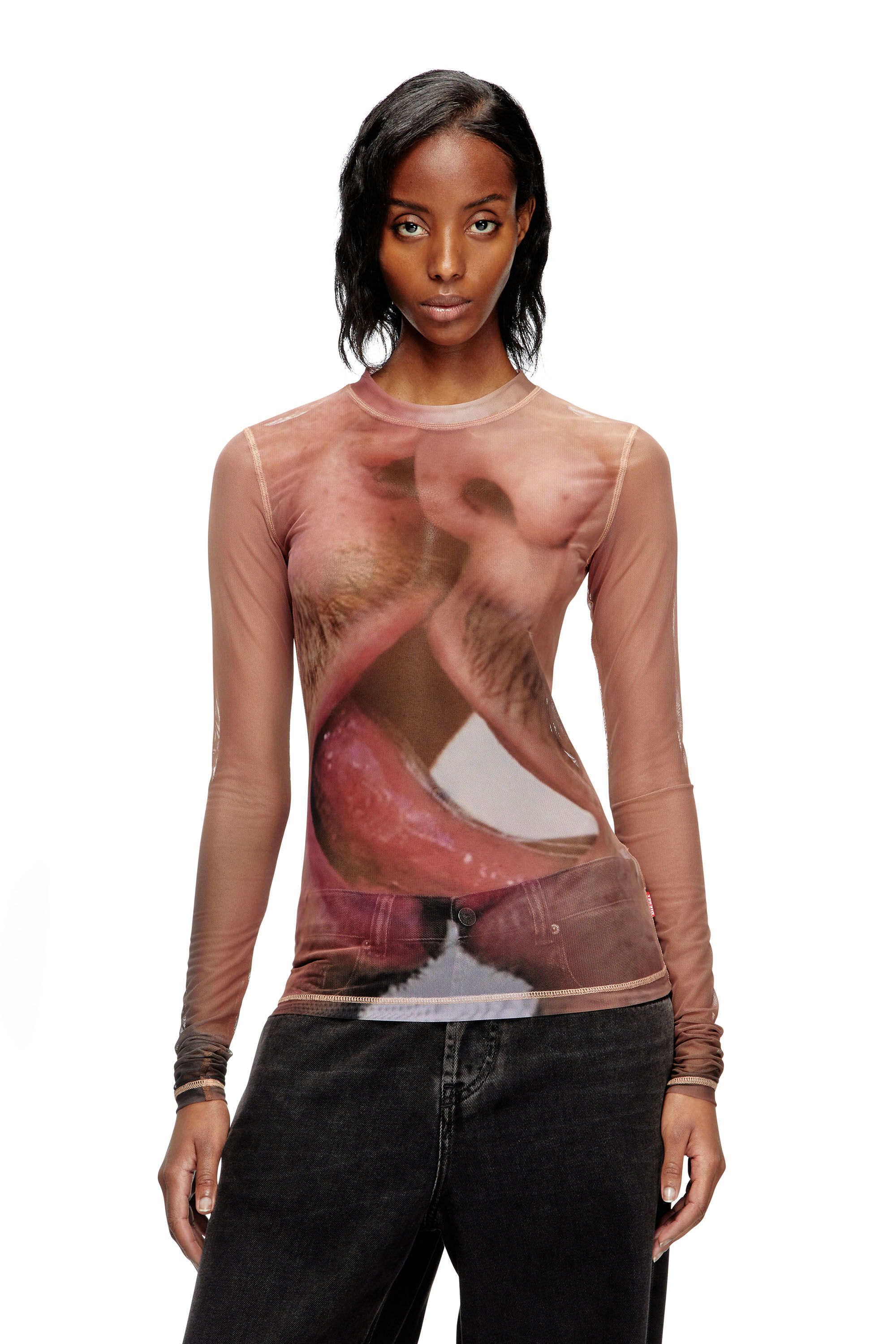 Diesel - PR-T-SIELAR-TOM25-1, Top a manica lunga in rete stampata Unisex in Rosa - 5