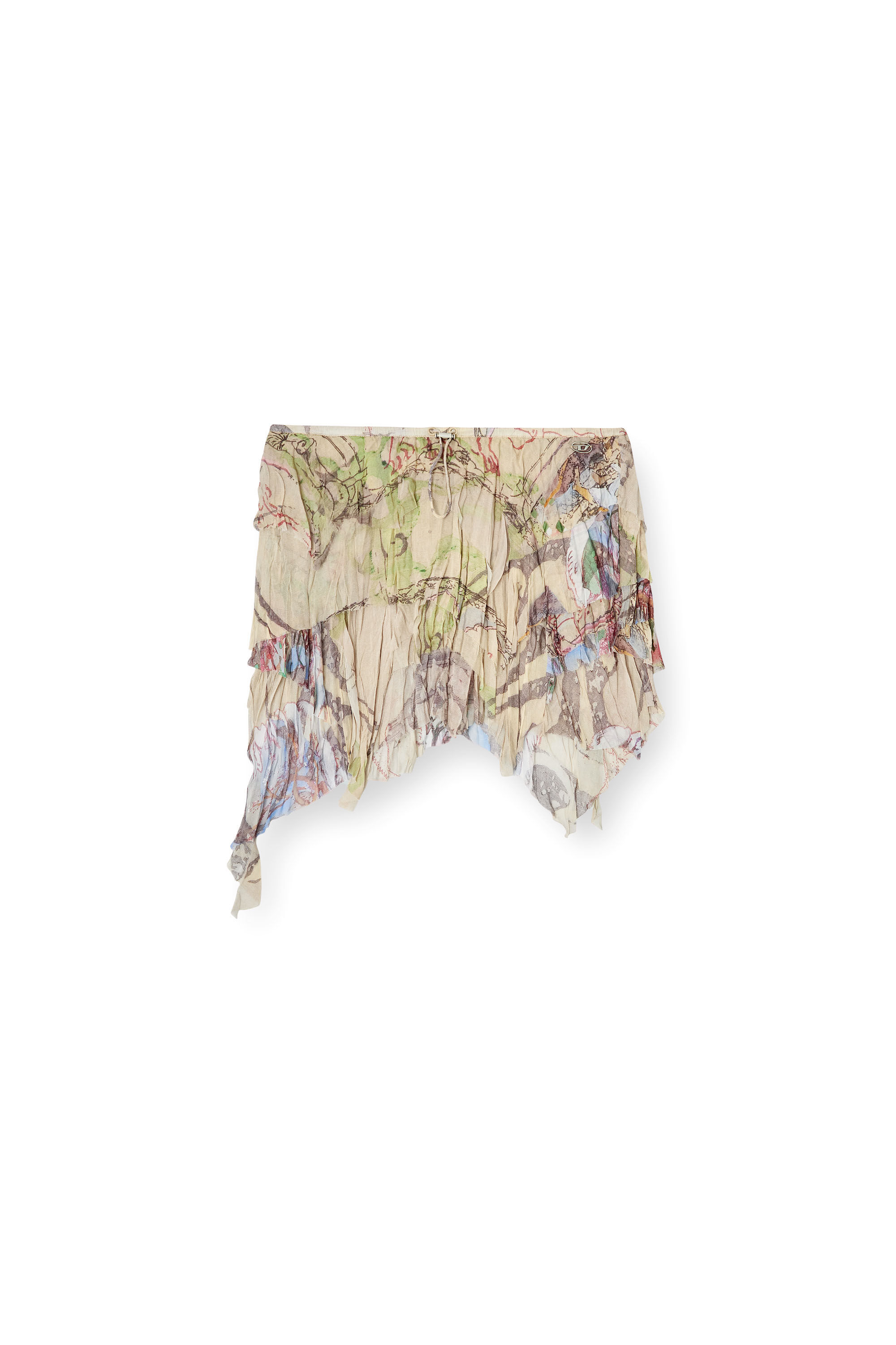 Diesel - O-SILLA, Damen Geknitterter Rock mit gemischtem mittelalterlichem Print in Beige - 2