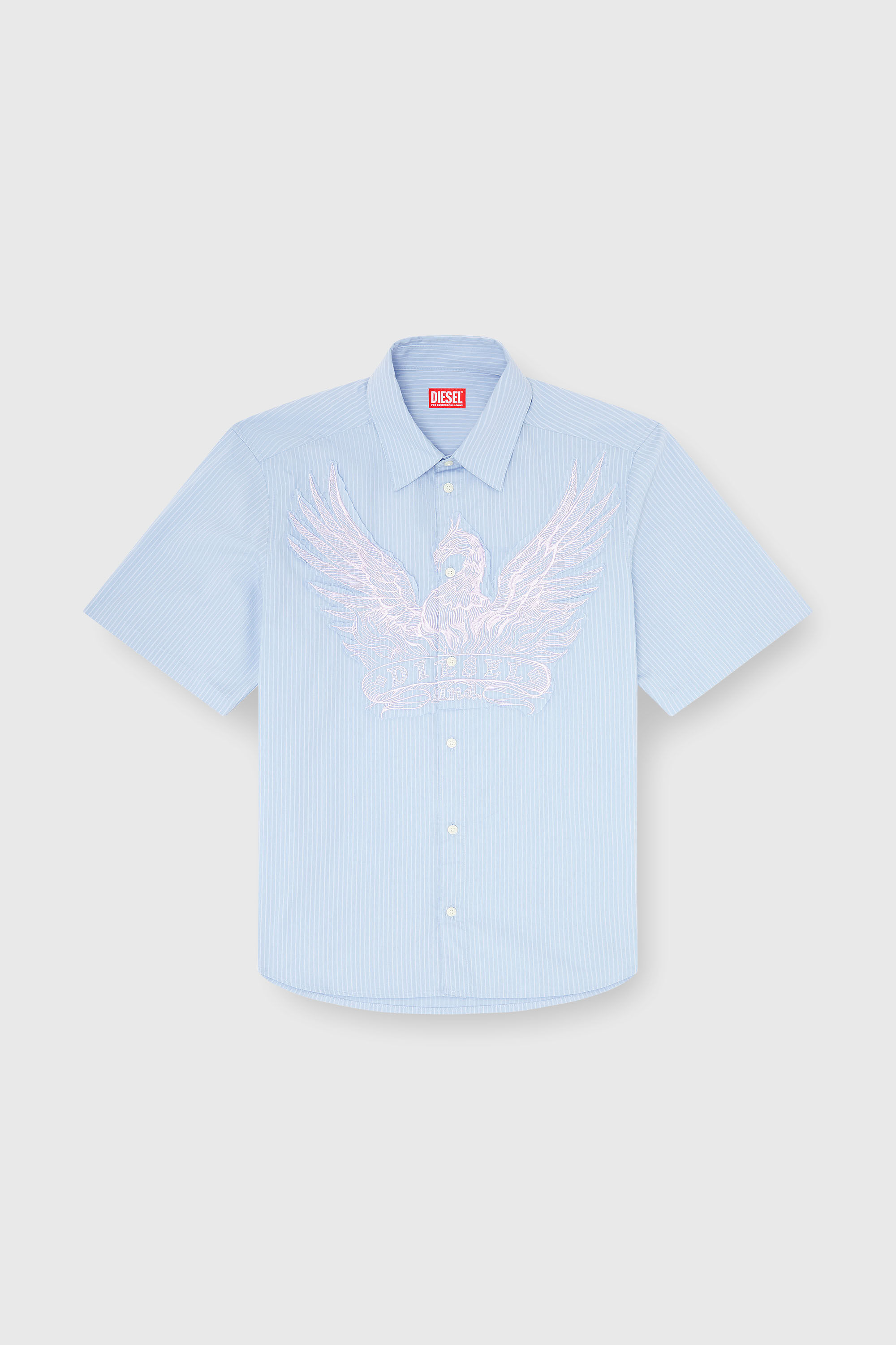 Diesel - S-SIMPLY-SS-AGCZ, Camicia in popeline a righe con patch ricamato Uomo in Blu - 2