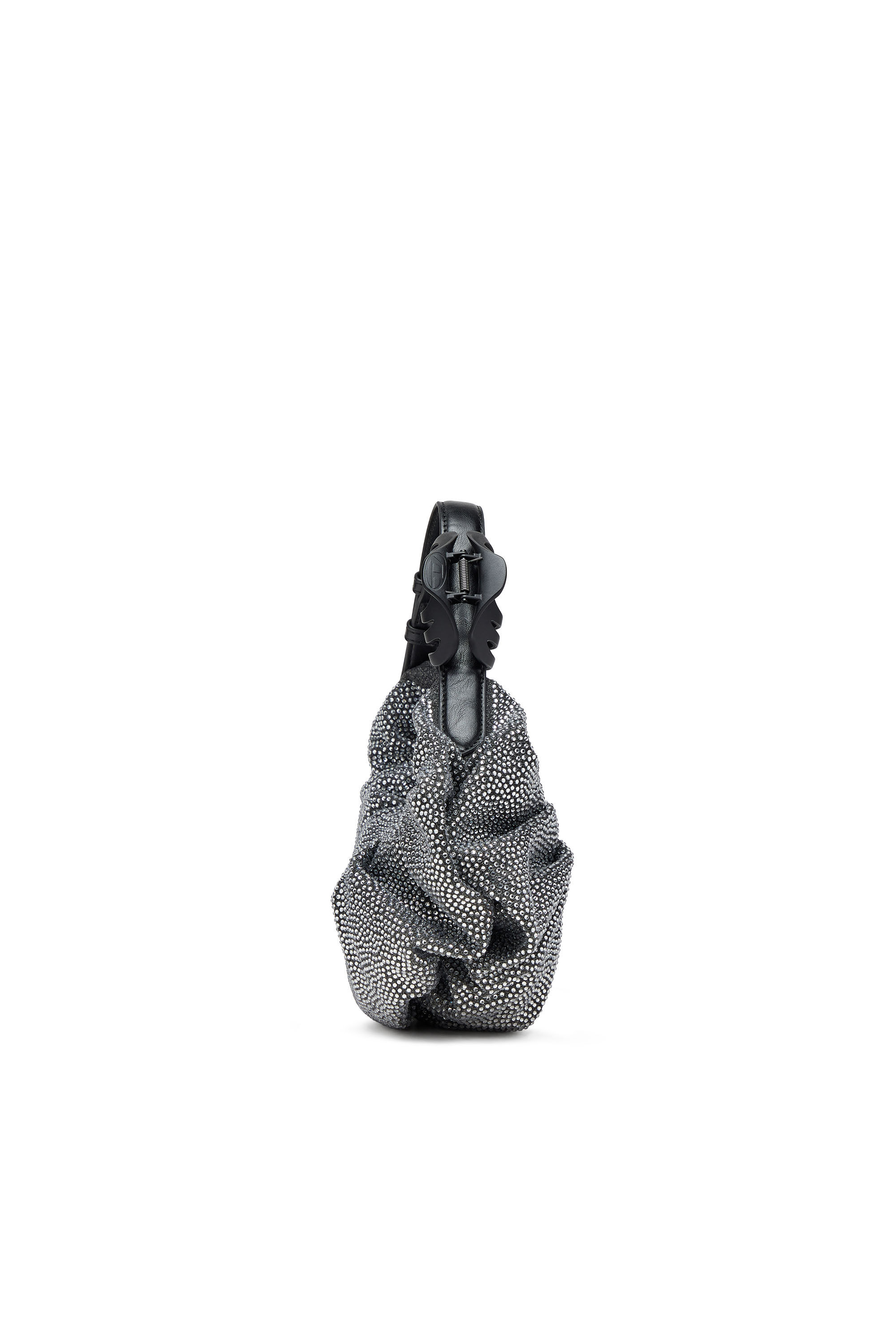 Diesel - GRAB-D HOBO S, Damen Kleine zerknitterte Hobo-Tasche aus Crystal Denim in Schwarz - 4