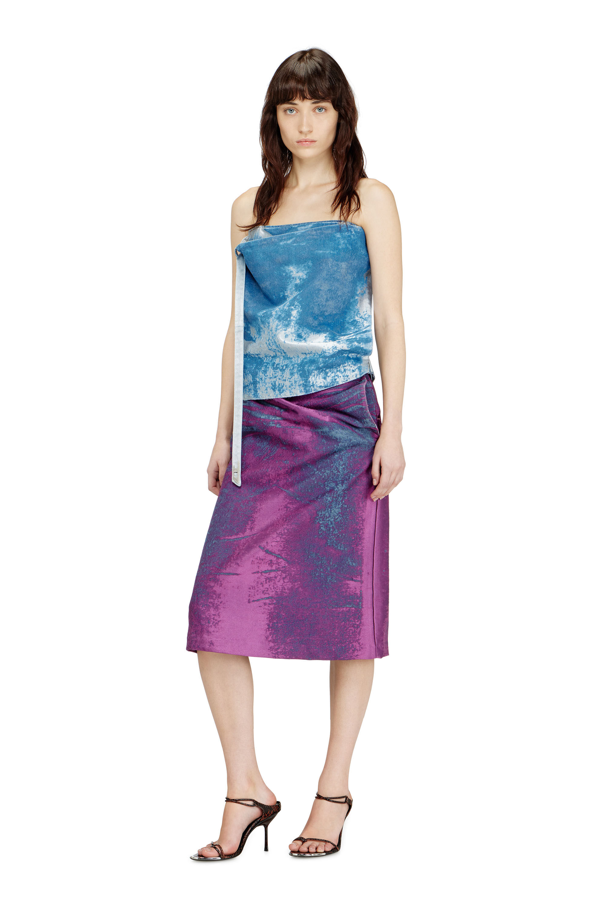 Diesel - DE-SANDIE-FSI, Top smanicato in satin denim colorato Donna in Blu - 1