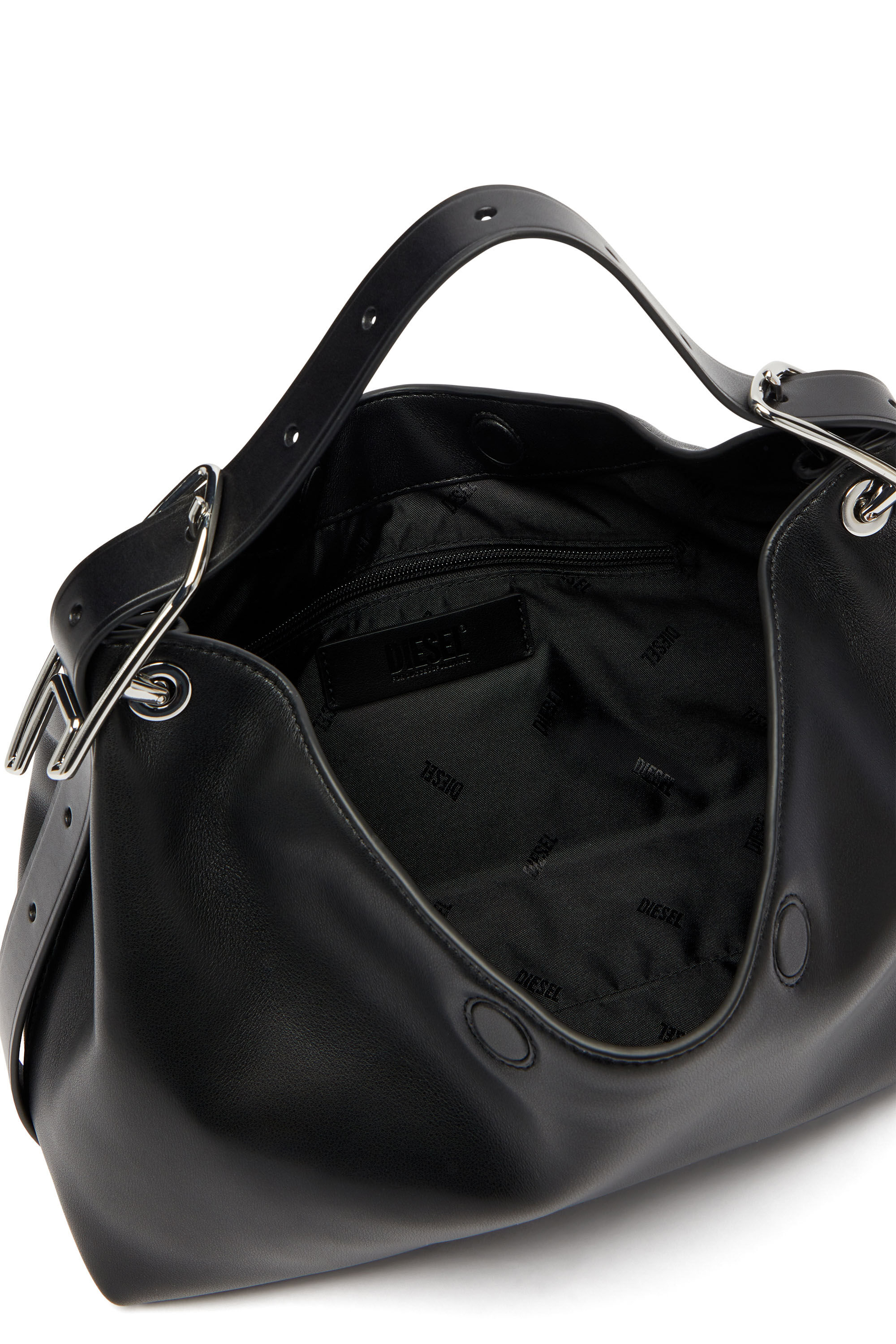 Diesel - D-LINE SHOULDER, Damen D-Line-Leder-Schultertasche in Schwarz - 4