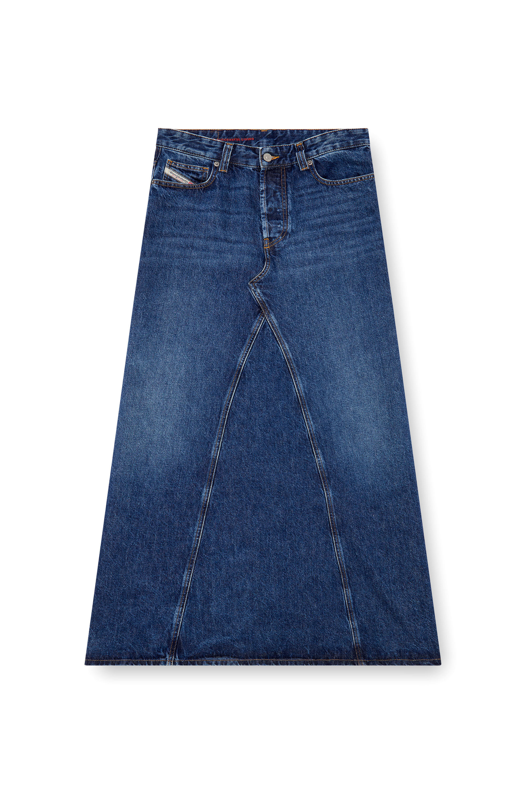 Diesel - DE-PAGO, Damen Langer Rock aus Denim in Dunkelblau - 1