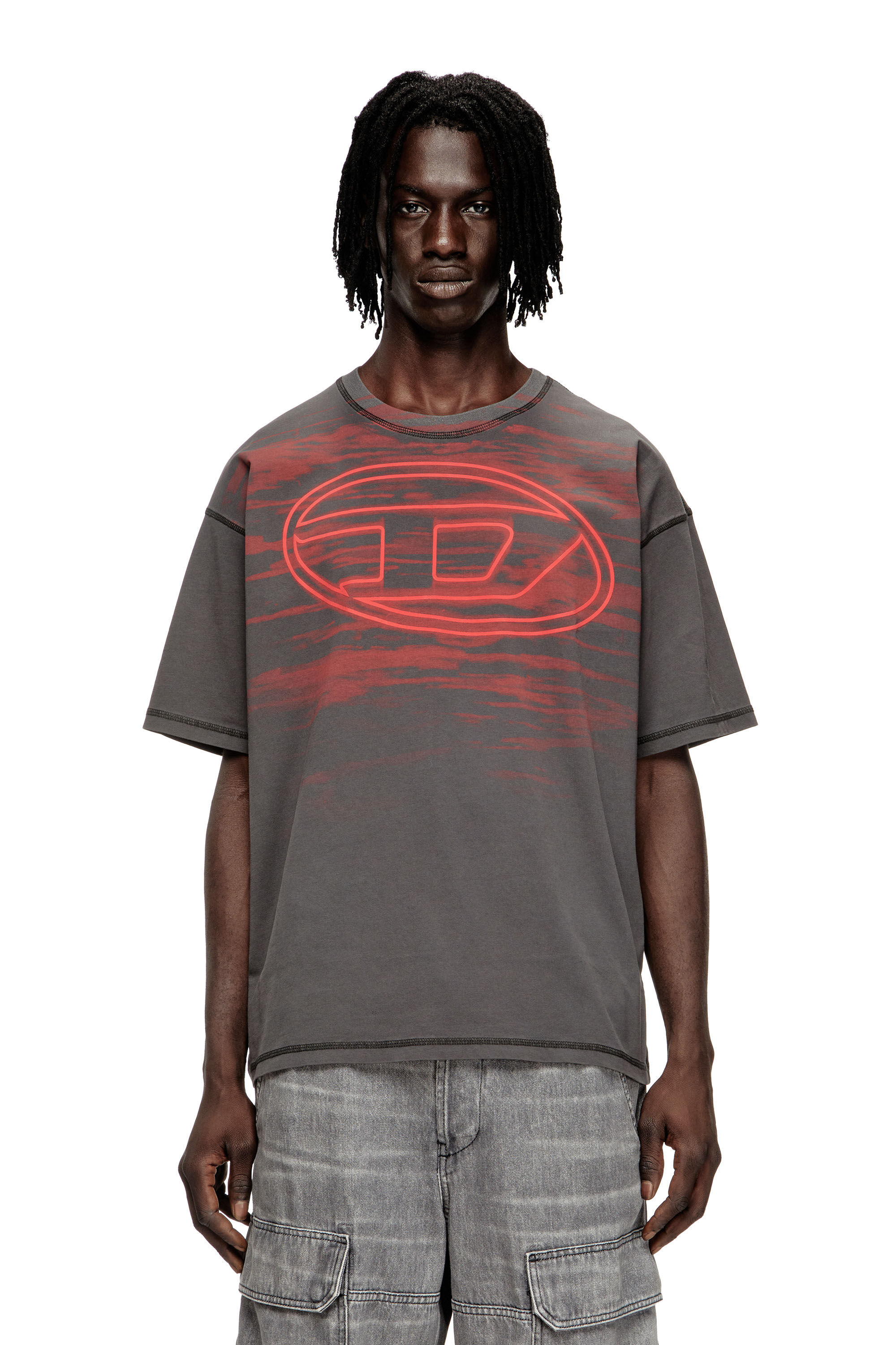 Diesel - T-BOXT-T5, Herren T-Shirt aus Baumwolle mit Oval D Druck in Grau - 3