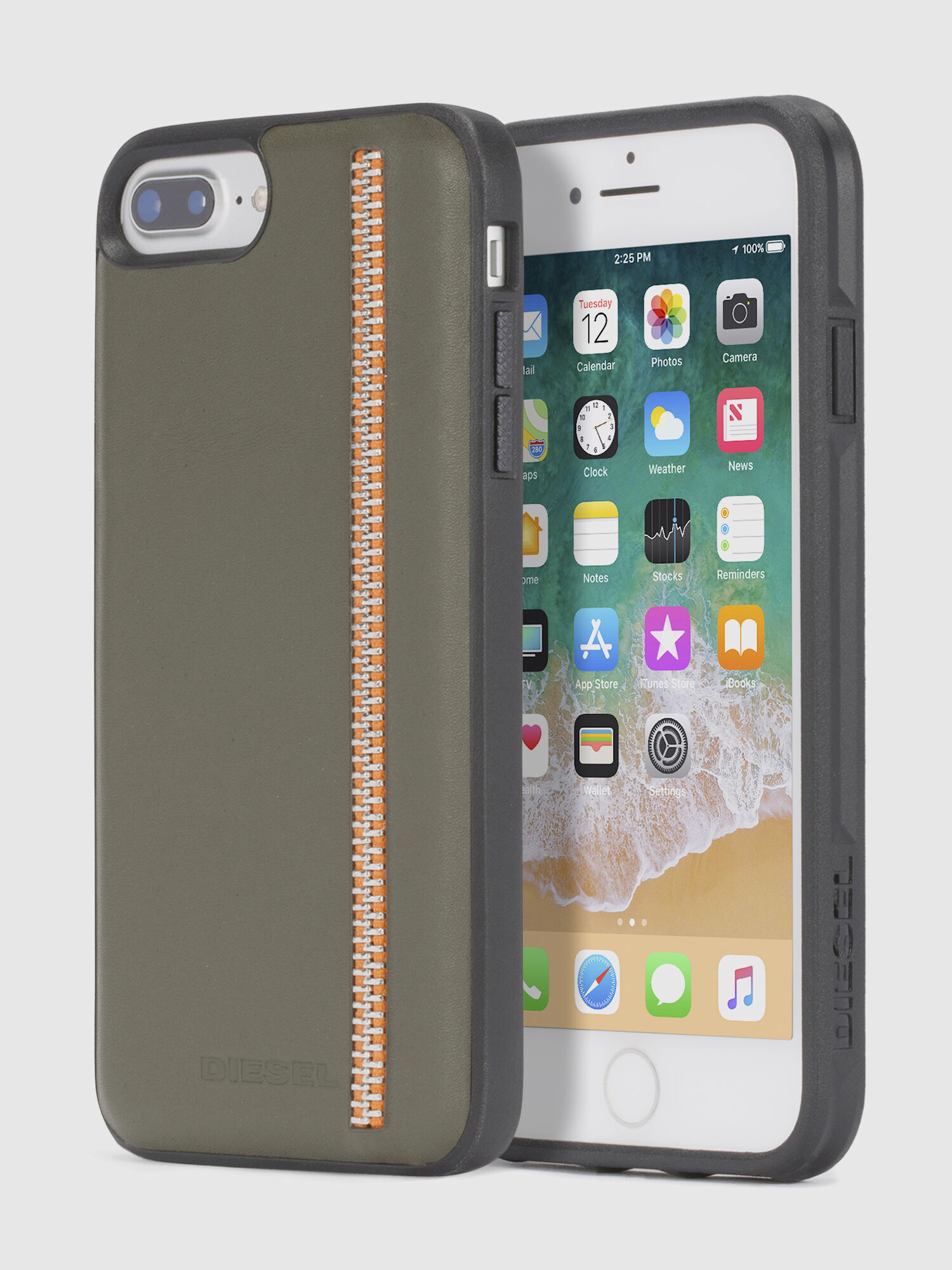 Diesel - ZIP OLIVE LEATHER IPHONE 8 PLUS/7 PLUS/6s PLUS/6 PLUS CASE, Unisex Olivgrüne Schutzhülle mit Reißverschlussdetail, iPhone 8Plus/7Plus/6s Plus/6Plus in Olivgrün - 1