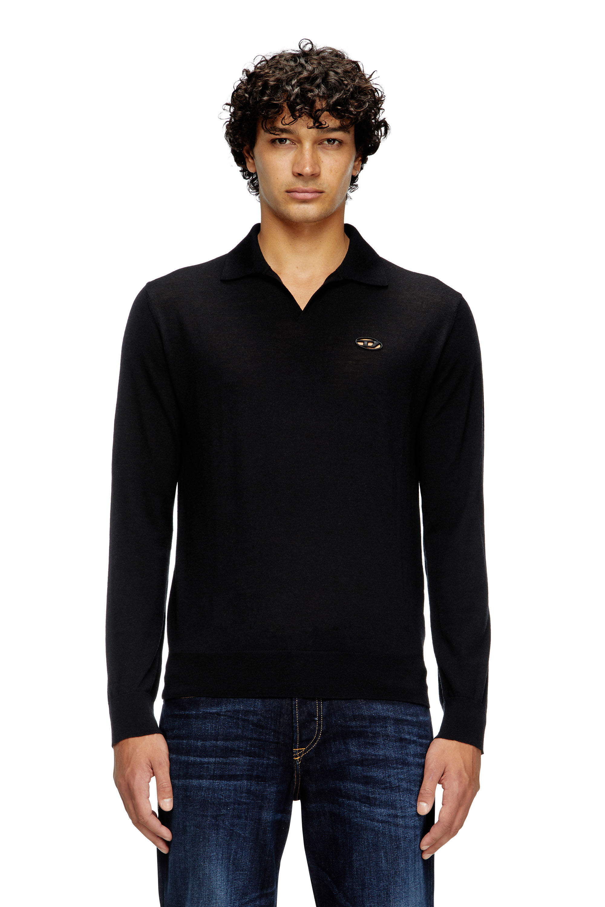 Diesel - K-GLARE, Maglia in lana con colletto polo Uomo in Nero - 3