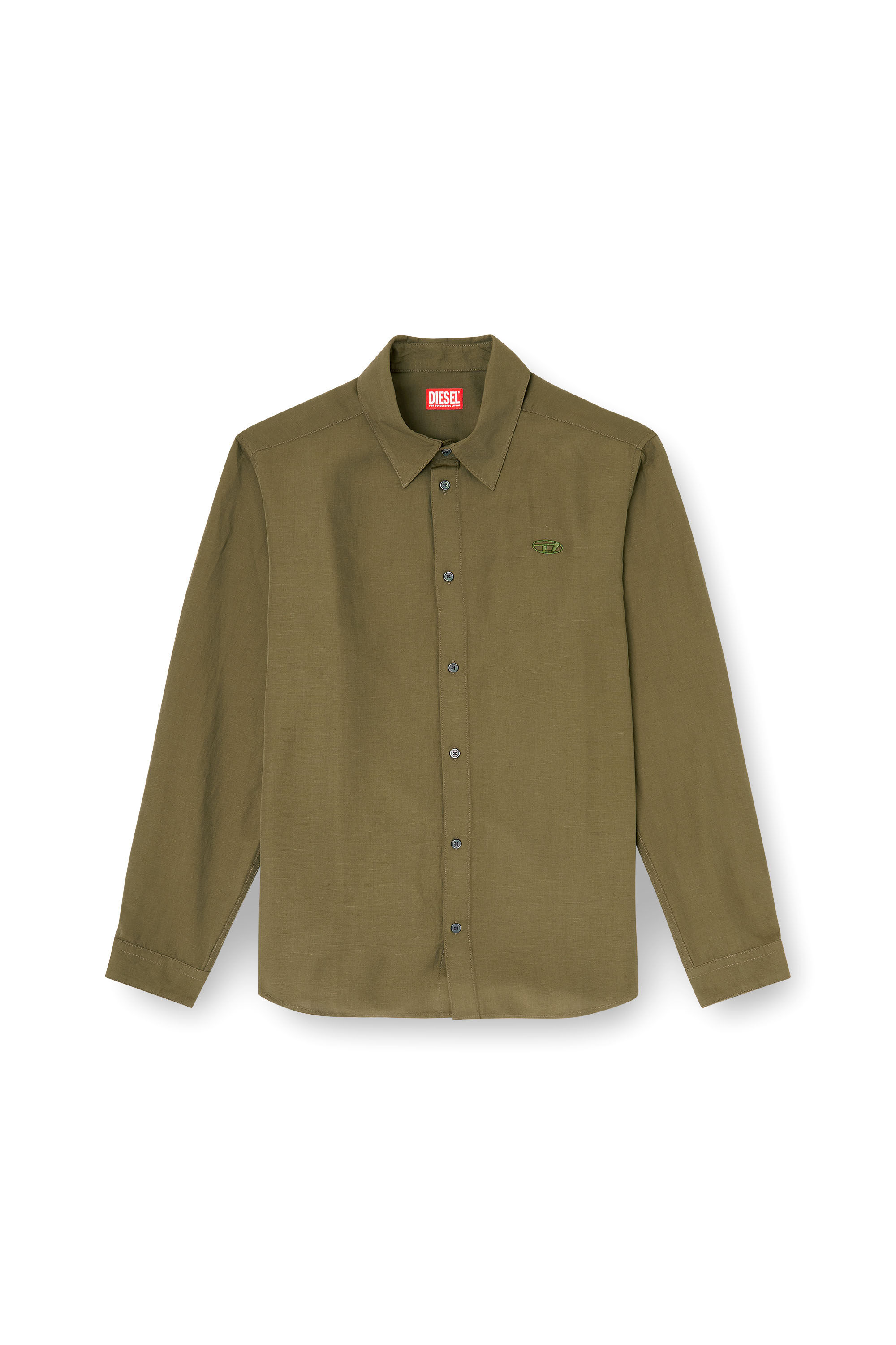 Diesel - S-SIMPLY-PGBS, Camicia in misto lino con ricamo del logo Uomo in Verde - 2