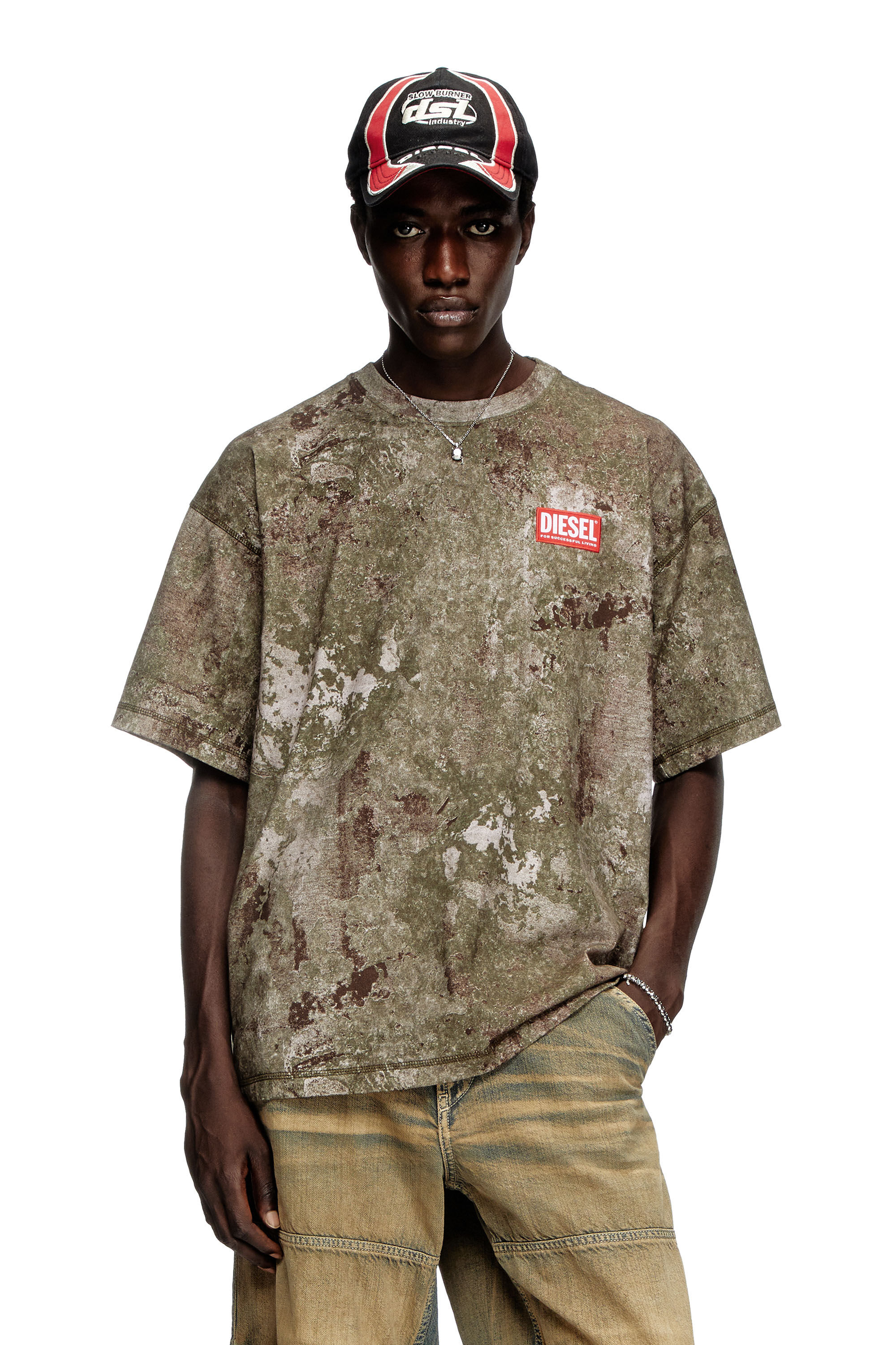 Diesel - T-BOXT-R12, Herren Ausbrenner-T-Shirt mit Marmor-Effekt in Armeegrün - 3