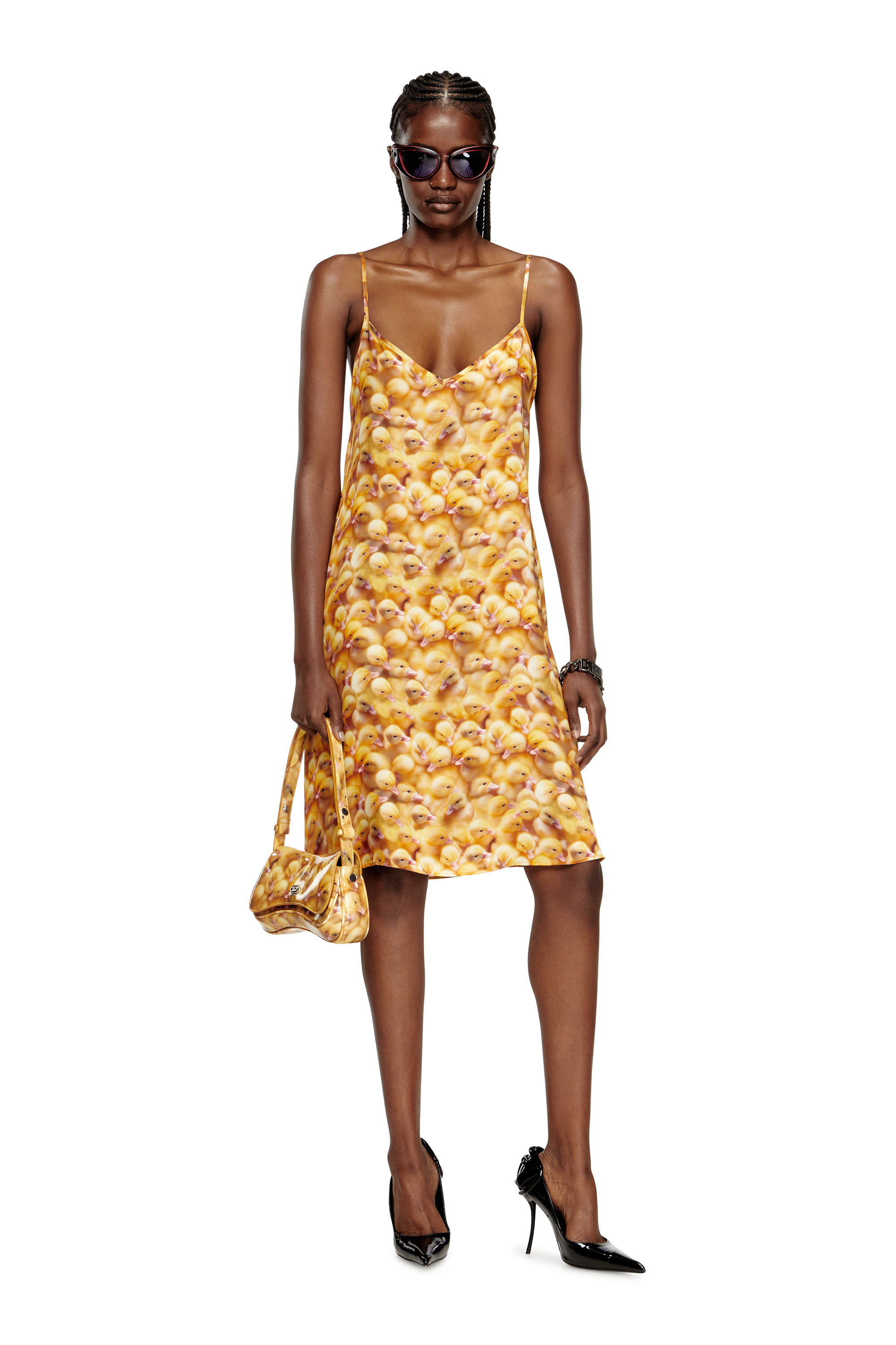 Diesel - D-ULCET, Damen Mini-Kleid aus Viskose mit Allover-Print in Gelb - 1