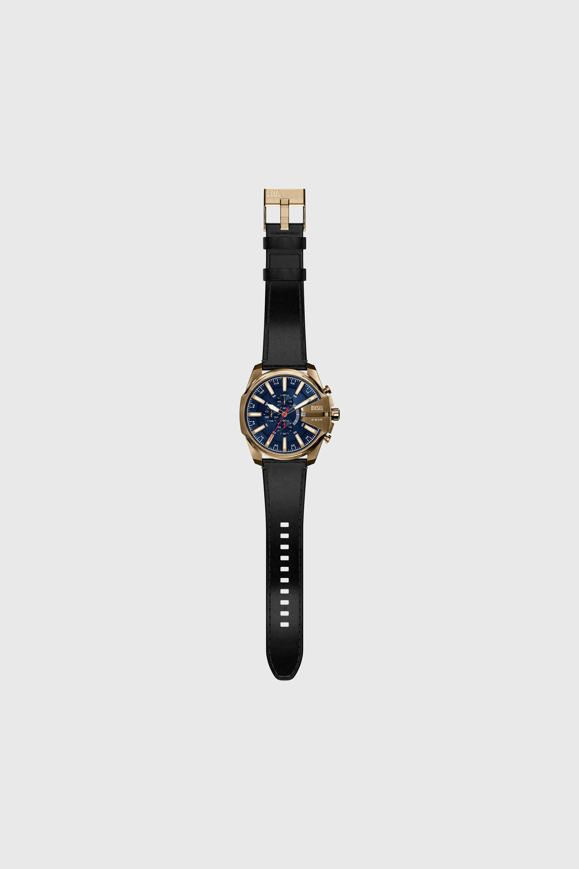 Diesel - DZ4732 WATCH, Herren Mega Chief Slim Uhr mit schwarzem Lederarmband in Altgoldoptik in Schwarz - 7