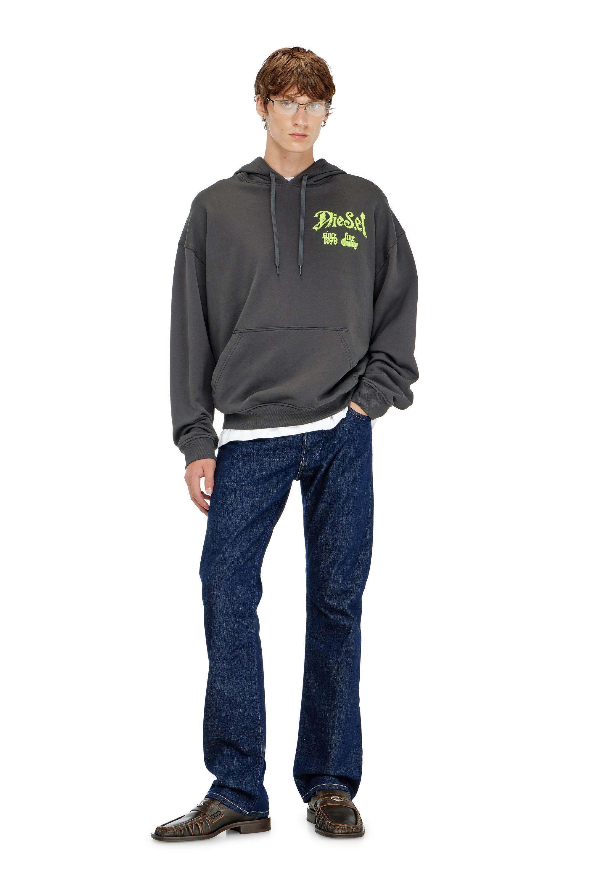 Diesel - S-BOXT-HOOD-AA2, Felpa in cotone con grafiche floccate Uomo in Grigio - 1