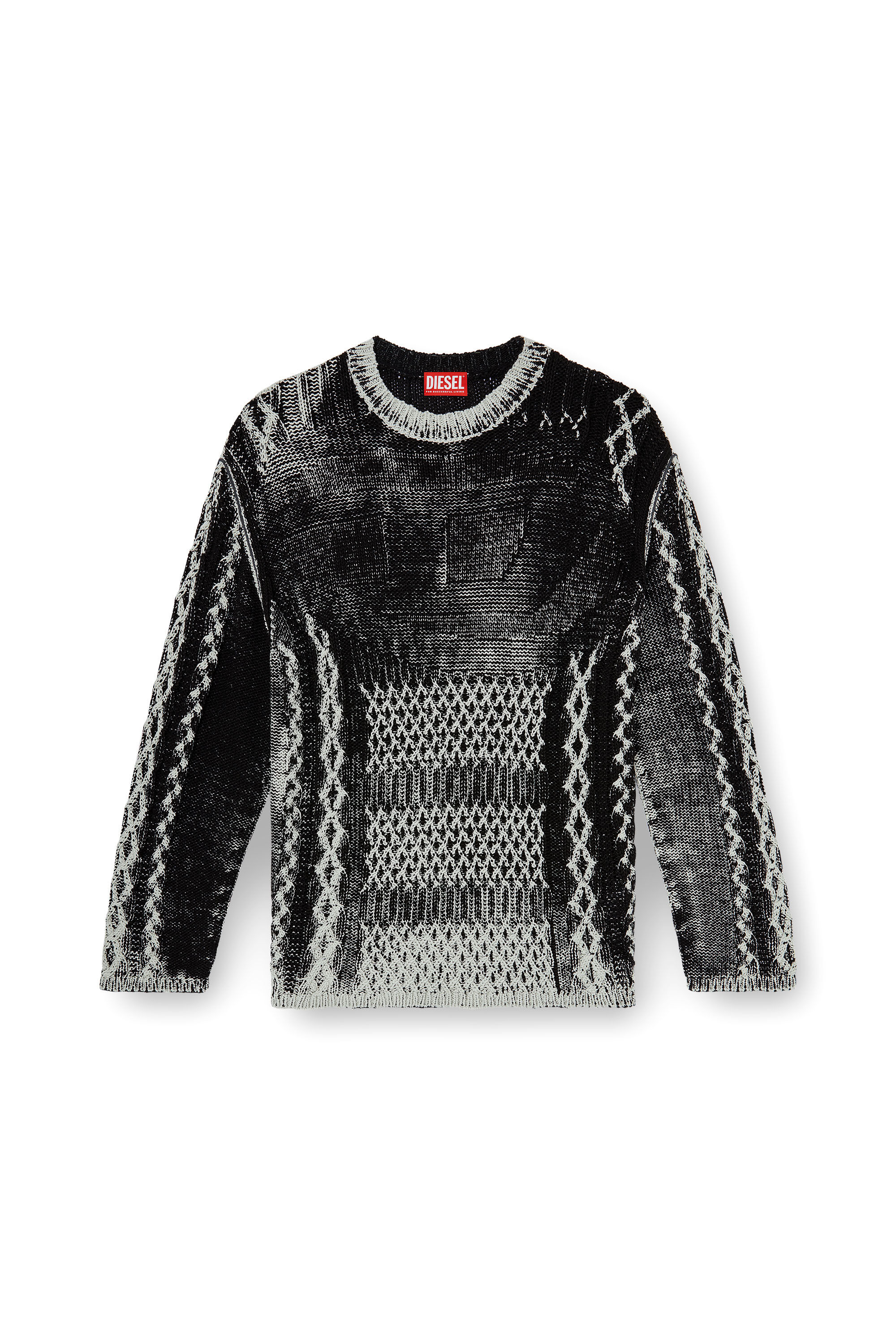 Diesel - K-MIONE, Herren Treated cable-knit Pullover in Grau/Schwarz - 2
