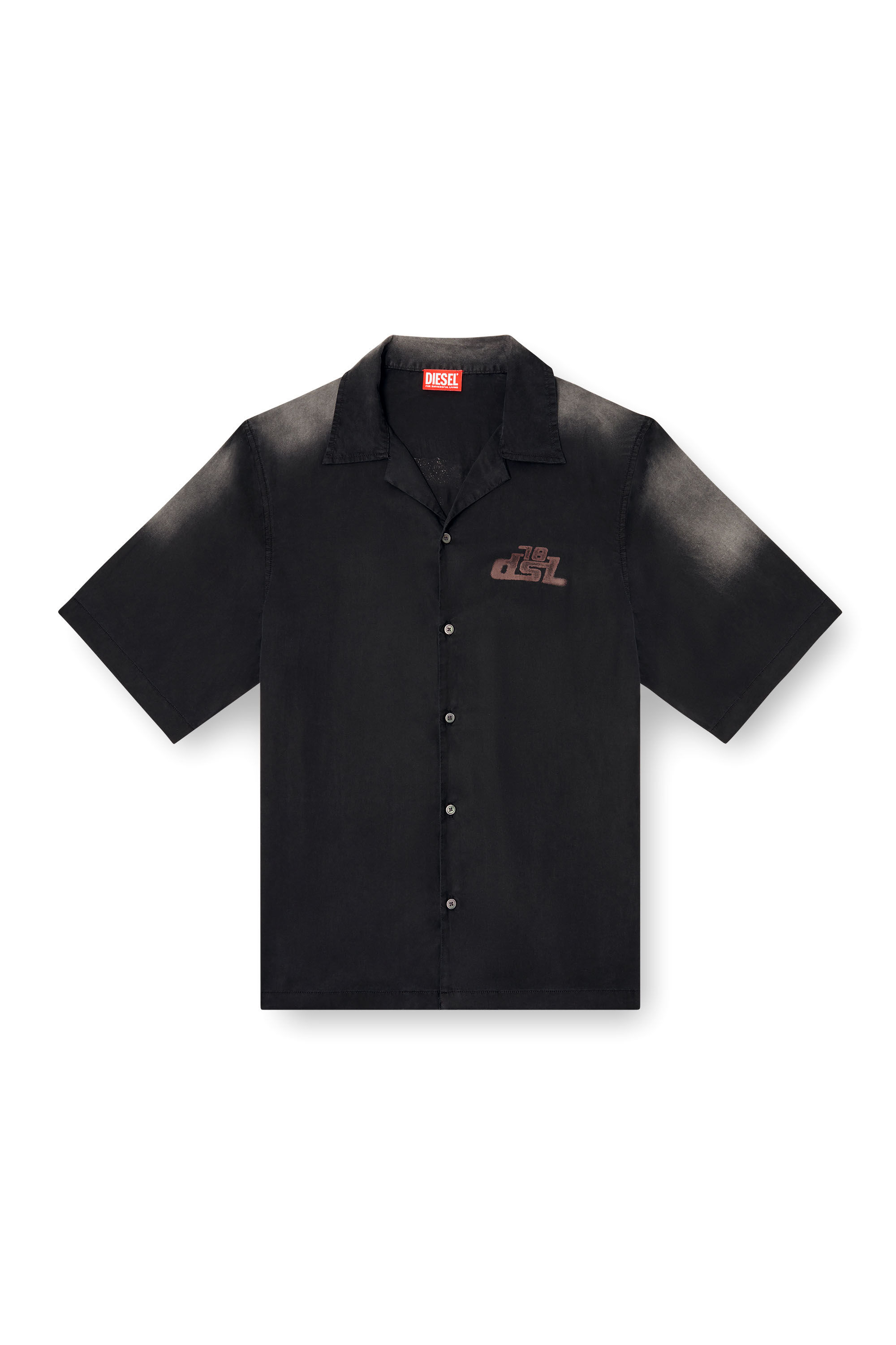 Diesel - S-ELLY, Chemise bowling délavée avec imprimés à logo Homme in Noir - 2