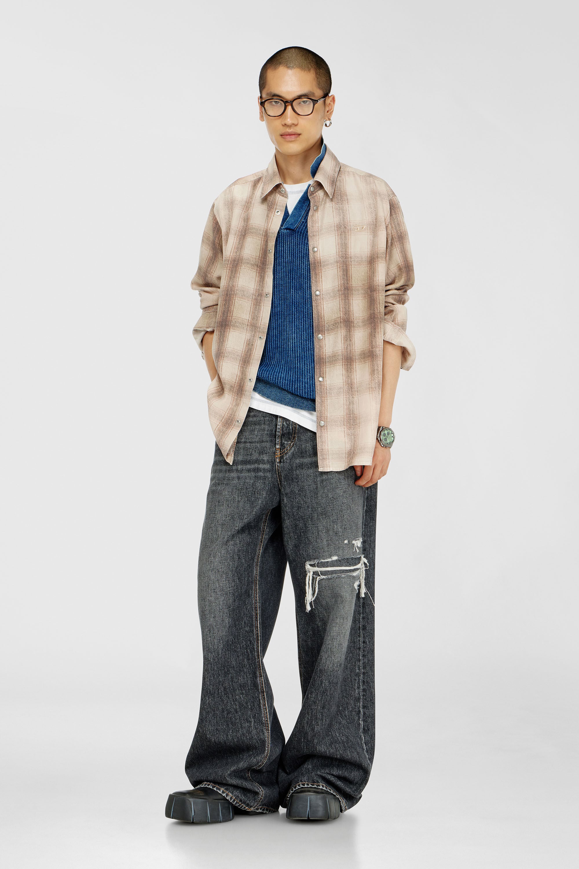 Diesel - S-SIMPLY-JMCM, Camicia a quadri in tessuto fluido Uomo in Marrone - 1