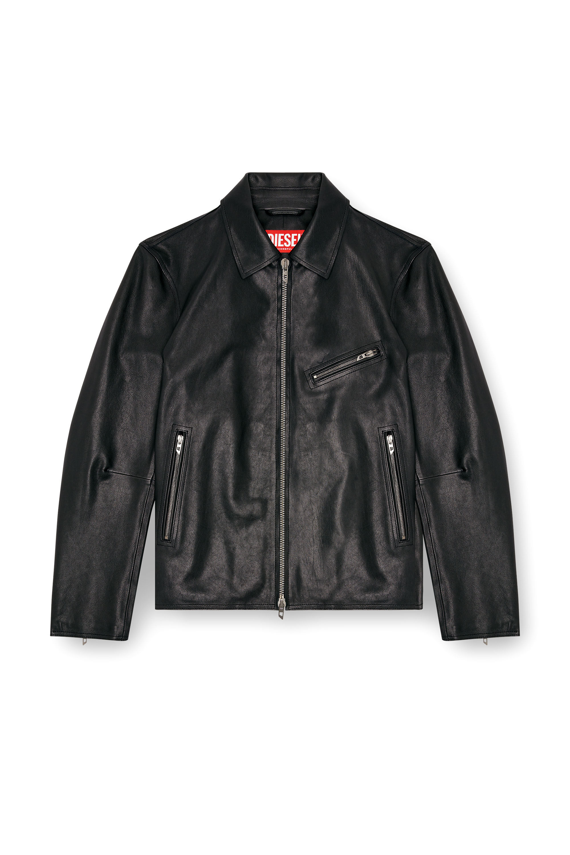 Diesel - L-KORN-A, Veste en cuir avec Oval D embossé Homme in Noir - 2