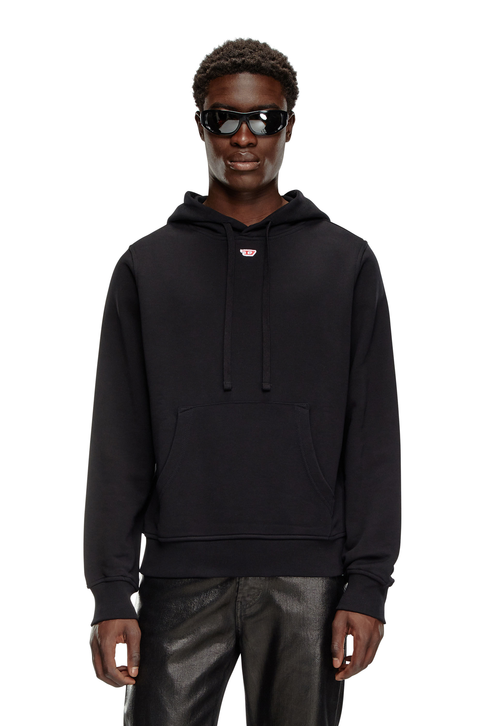 Diesel - S-GINN-HOOD-D, Homme Sweat-shirt à capuche en coton avec mini empiècement D in Noir - Image 3