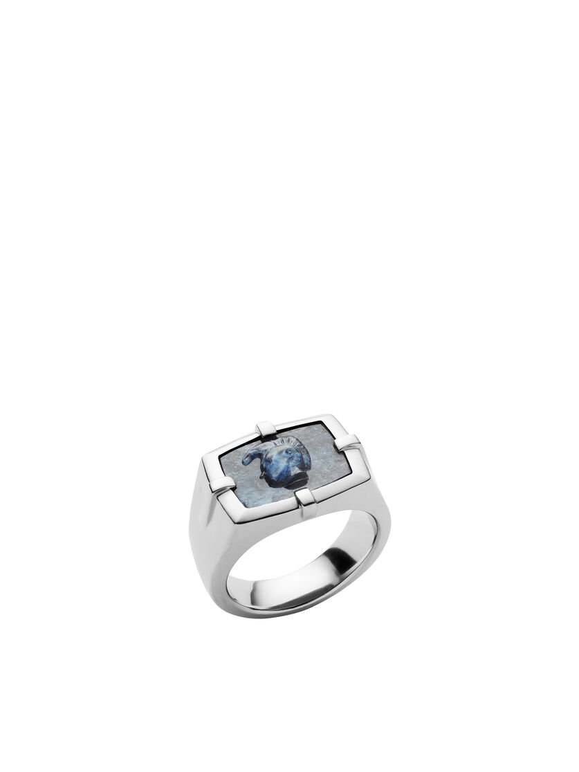 Dx1176 Ring Mit Blauem Afrikanischem Schmucksteindetail Herren