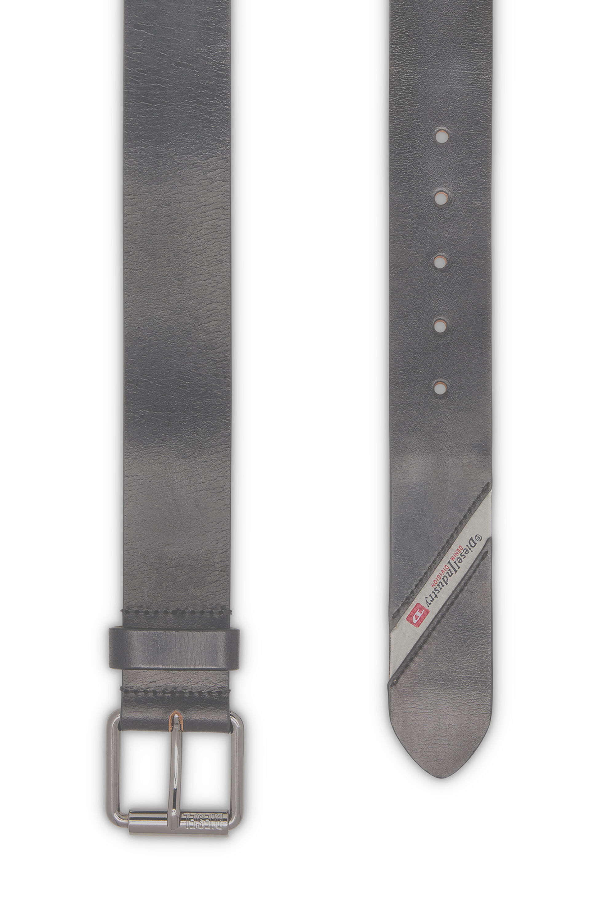 Diesel - B-FLAG, Ceinture en cuir avec drapeau à logo de la cinquième poche Homme in Noir - 2