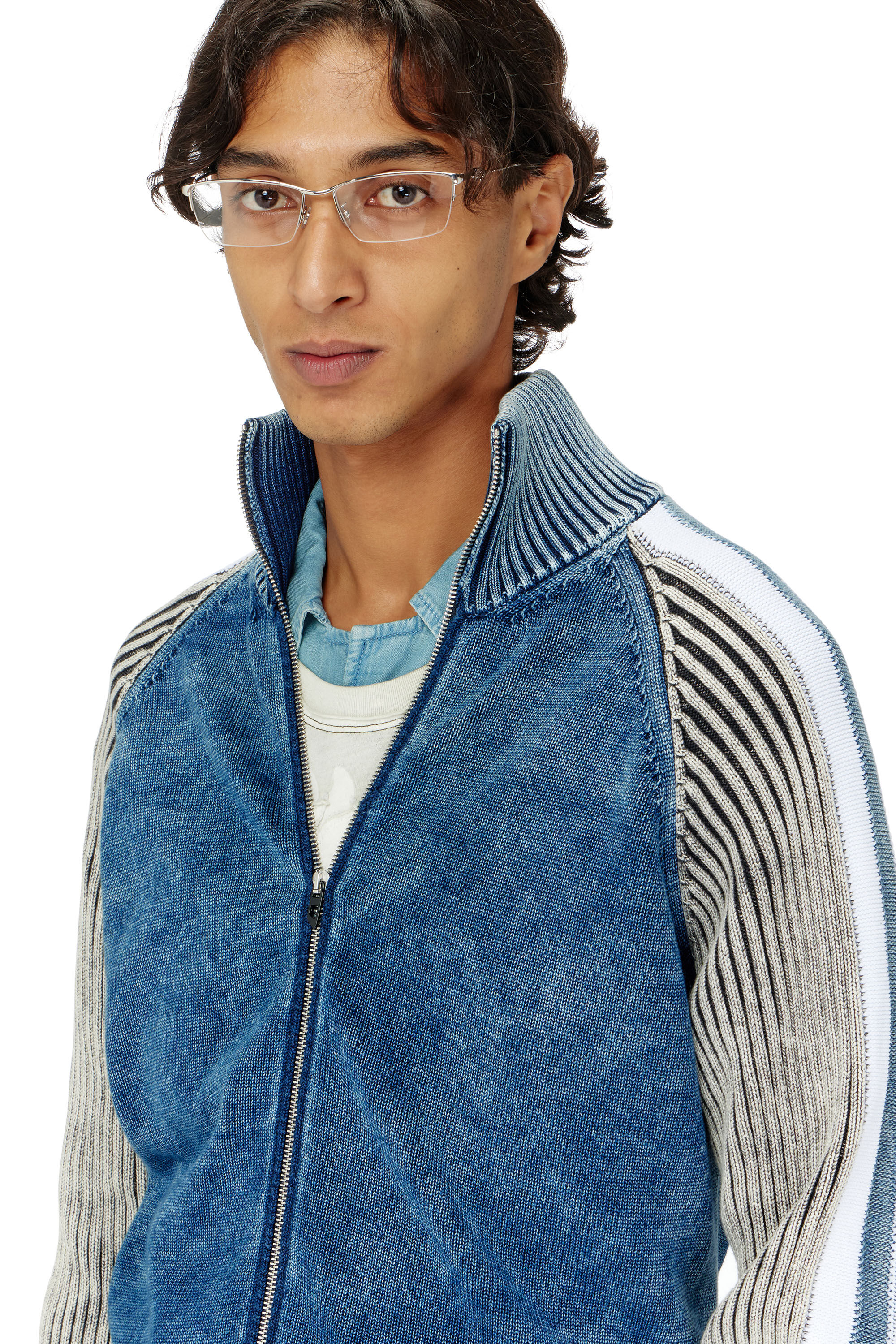 Diesel - K-HERONIMO, Cardigan con zip e bande sportive Uomo in Multicolor - 5