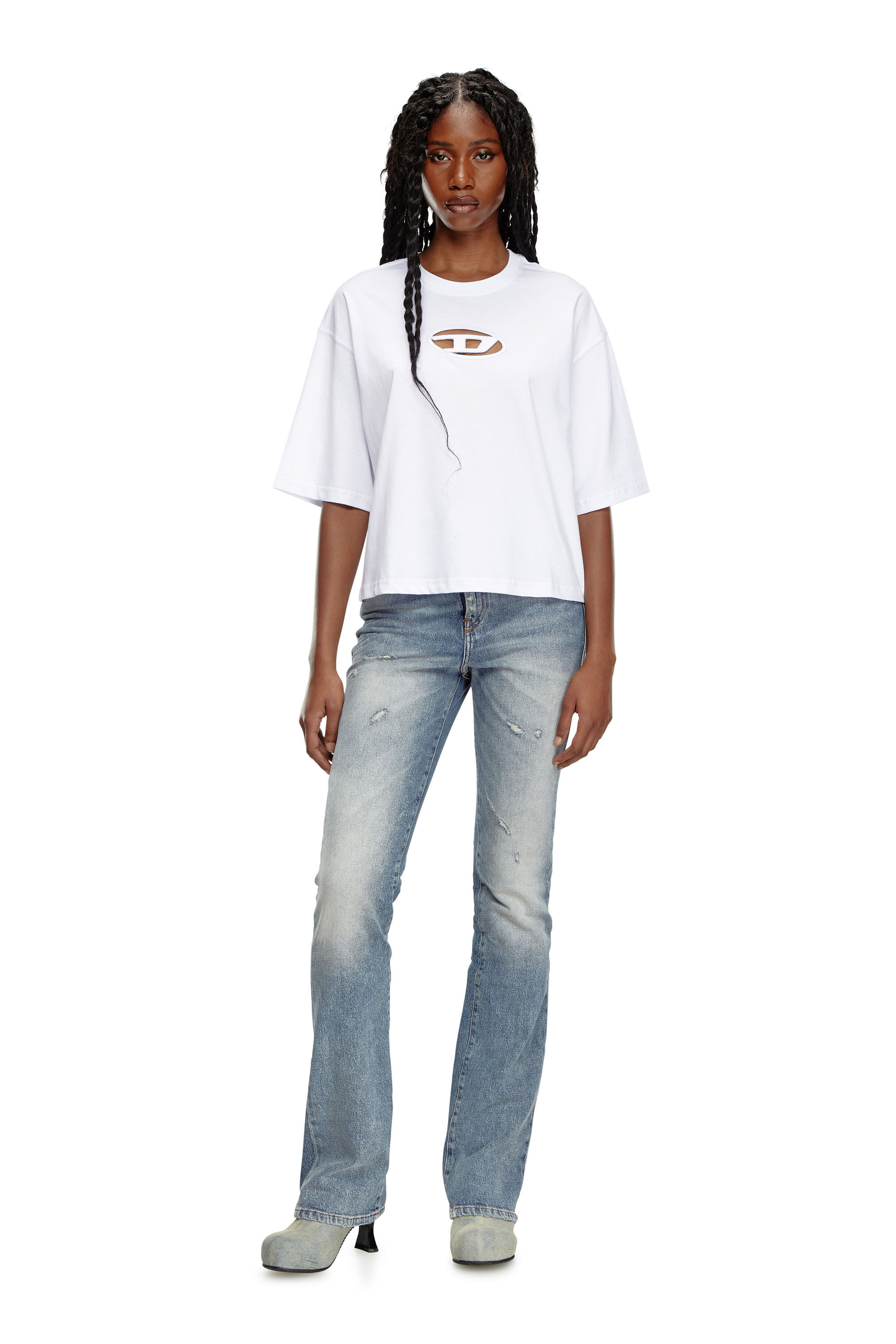 Diesel - T-ROWY-OD, Donna T-shirt boxy con D ricamata in Bianco - Image 1