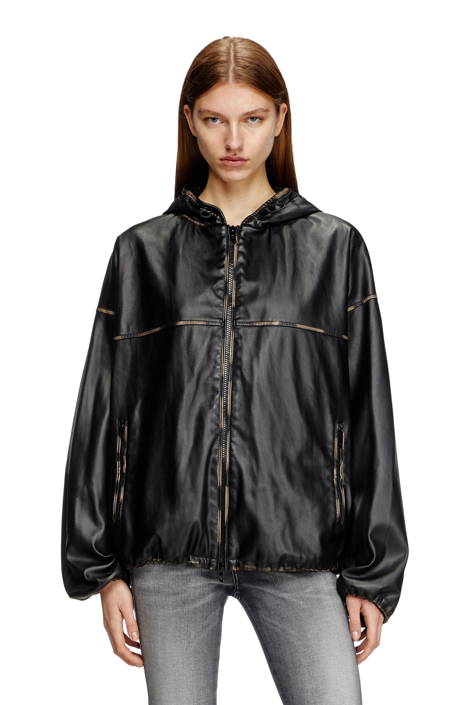 Diesel - J-ANTIL, Giacca con cappuccio effetto distressed Unisex in Nero - 6