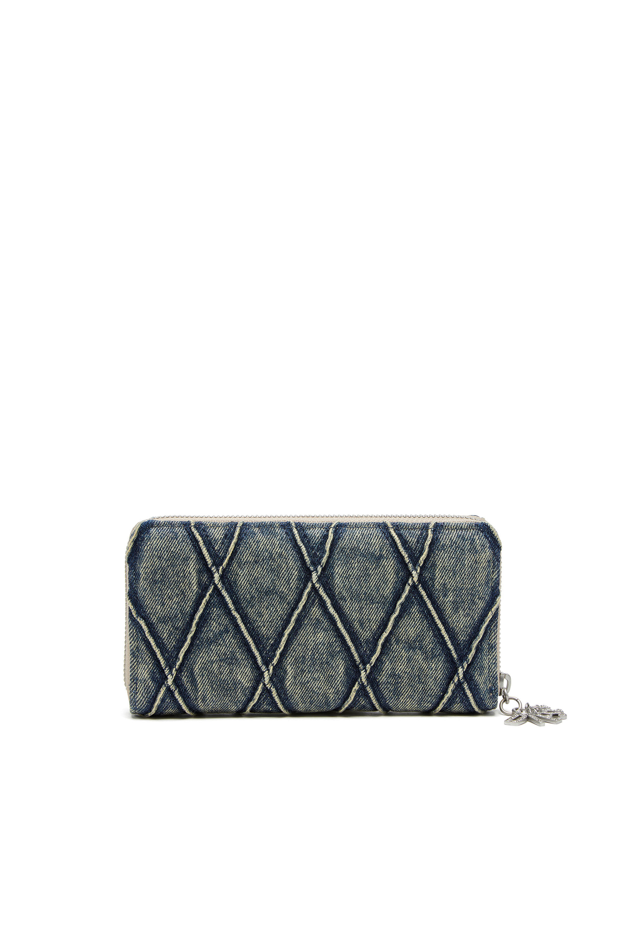 Diesel - CHARM-D CONTINENTAL ZIP L, Portafoglio zip in denim a rombi Donna in Blu - 2