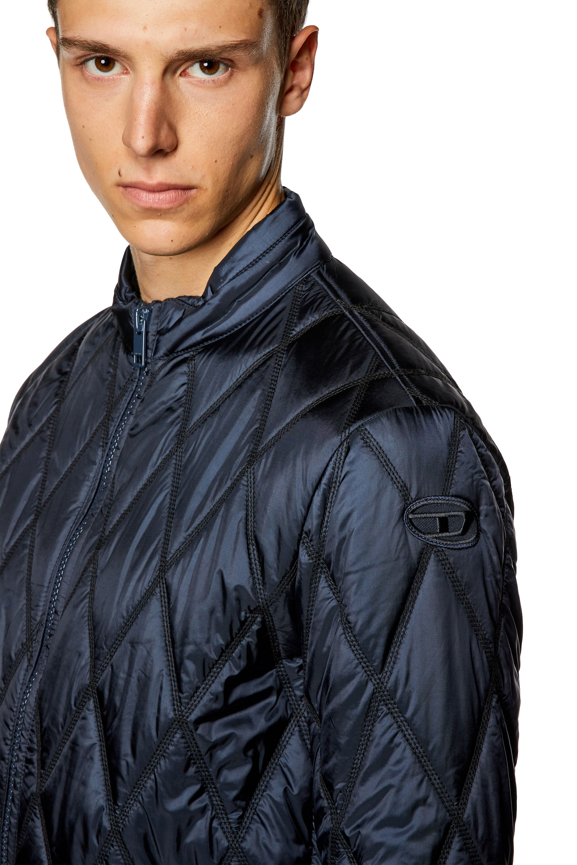 Diesel - J-NIEL, Veste à col montant en nylon matelassé Homme in Bleu - 5