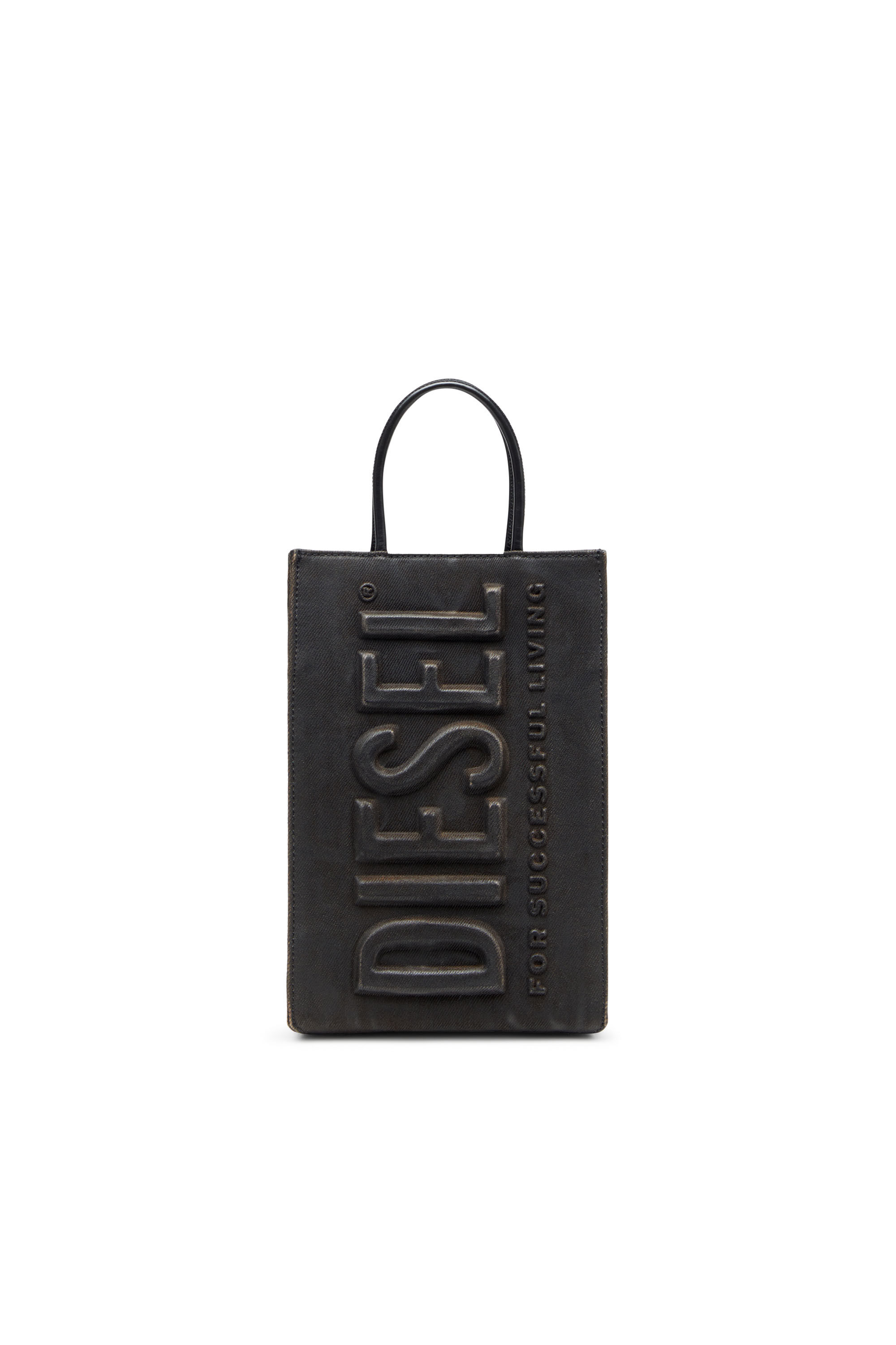 Diesel - LES SHOPPERS SHOPPER M X, Les Shoppers-Borsa tote in denim floccato coated Uomo in Nero - 1