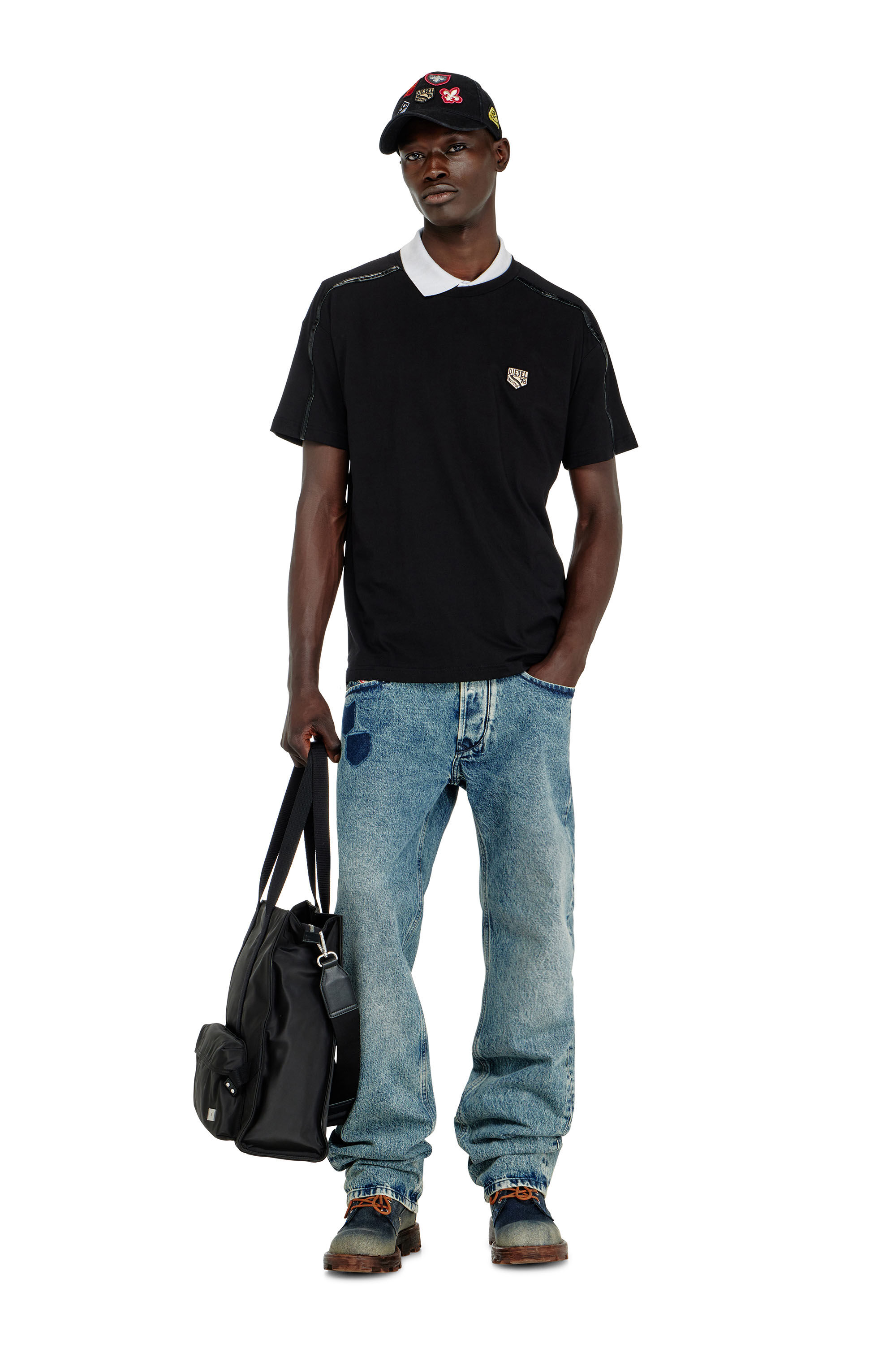Diesel - T-NORM-FL, Herren T-shirt mit Kontrastabschl&uuml;ssen und Logo patch in null - 1