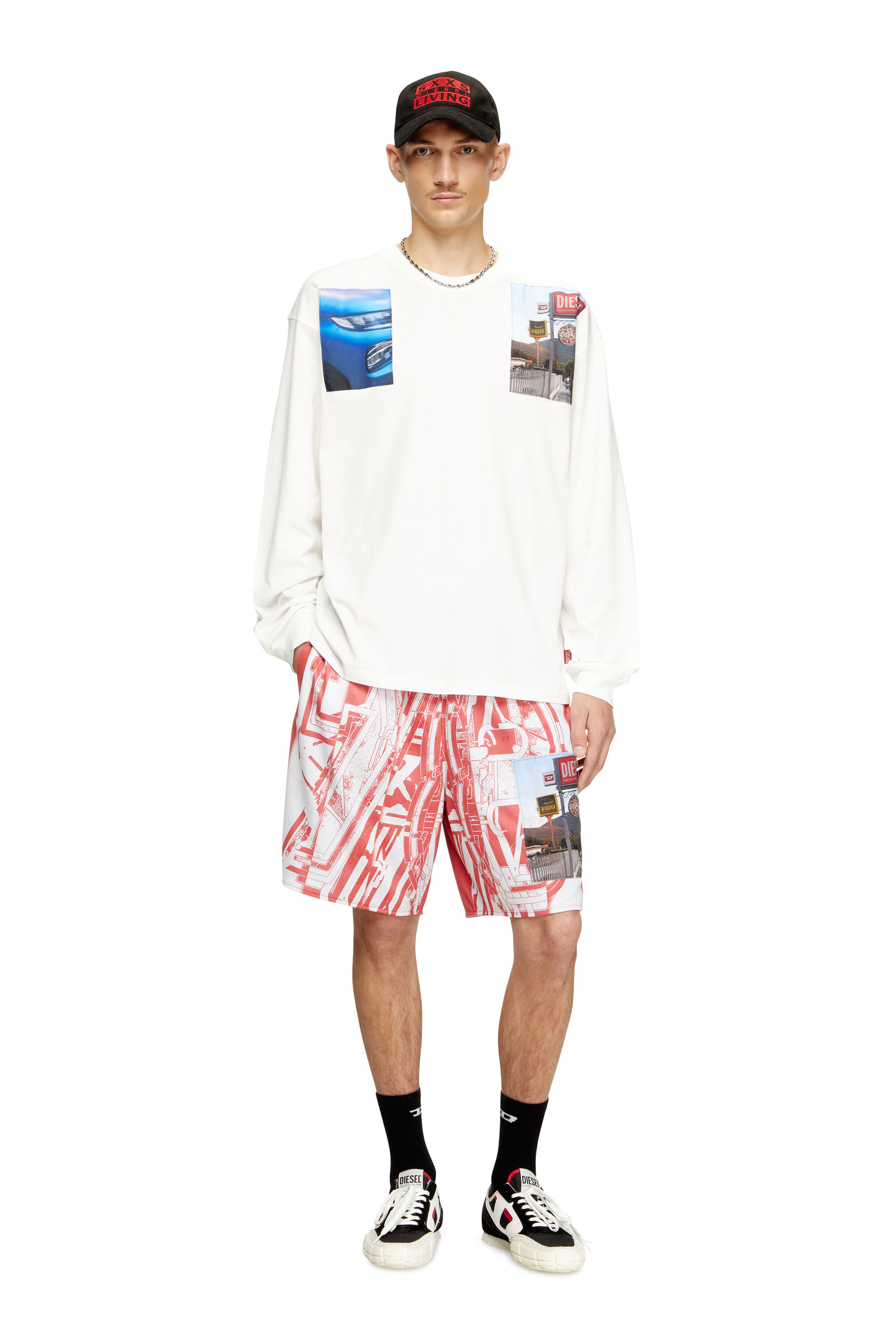 Diesel - T-BOXT-LS-T5, T-shirt à manches longues avec empiècements photo de logo Homme in Blanc - 3