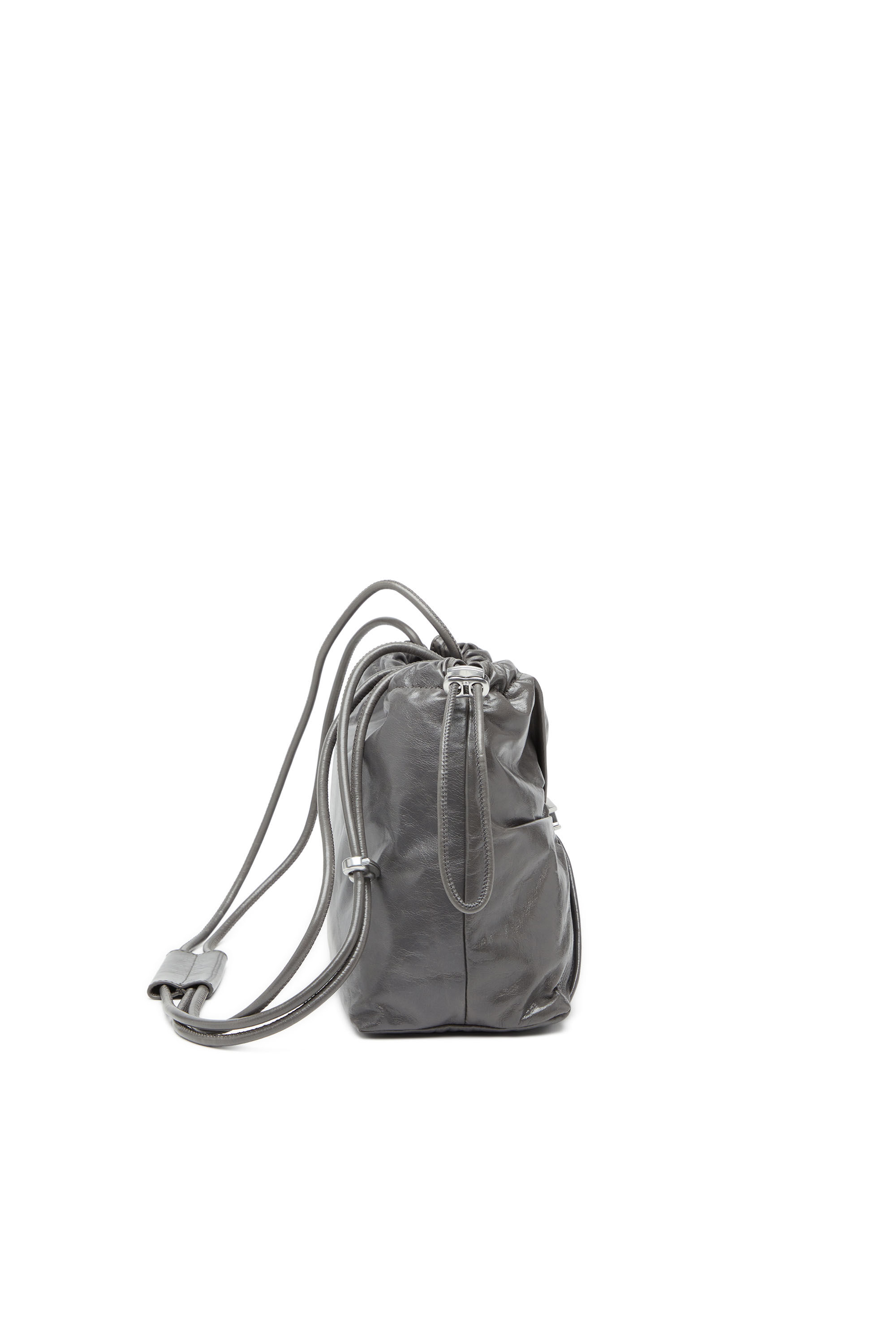 Diesel - SCRUNCH-D BUCKET, Scrunch-D-Borsa bucket in pelle lucida stropicciata Donna in Grigio - 4