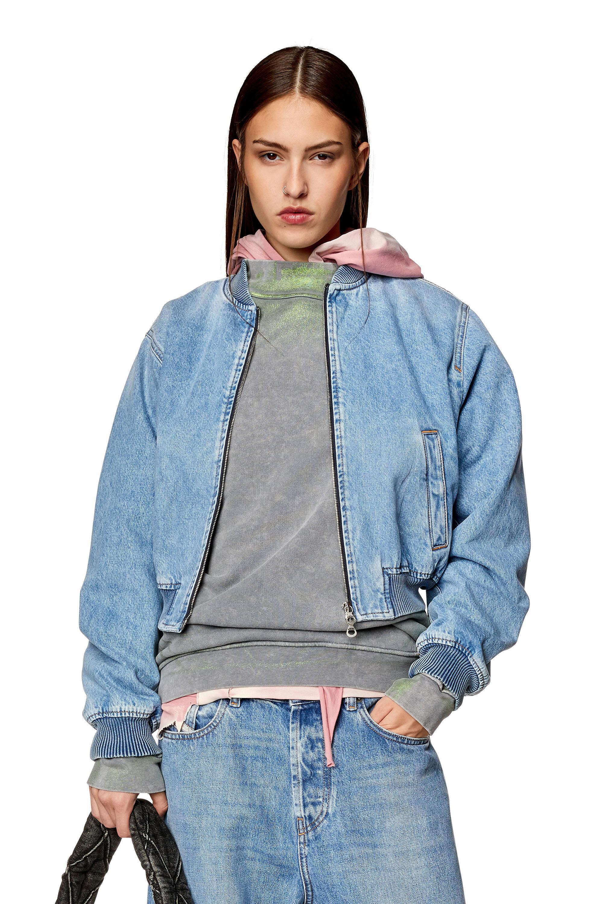 Veste bomber en denim Femme Bleu Diesel