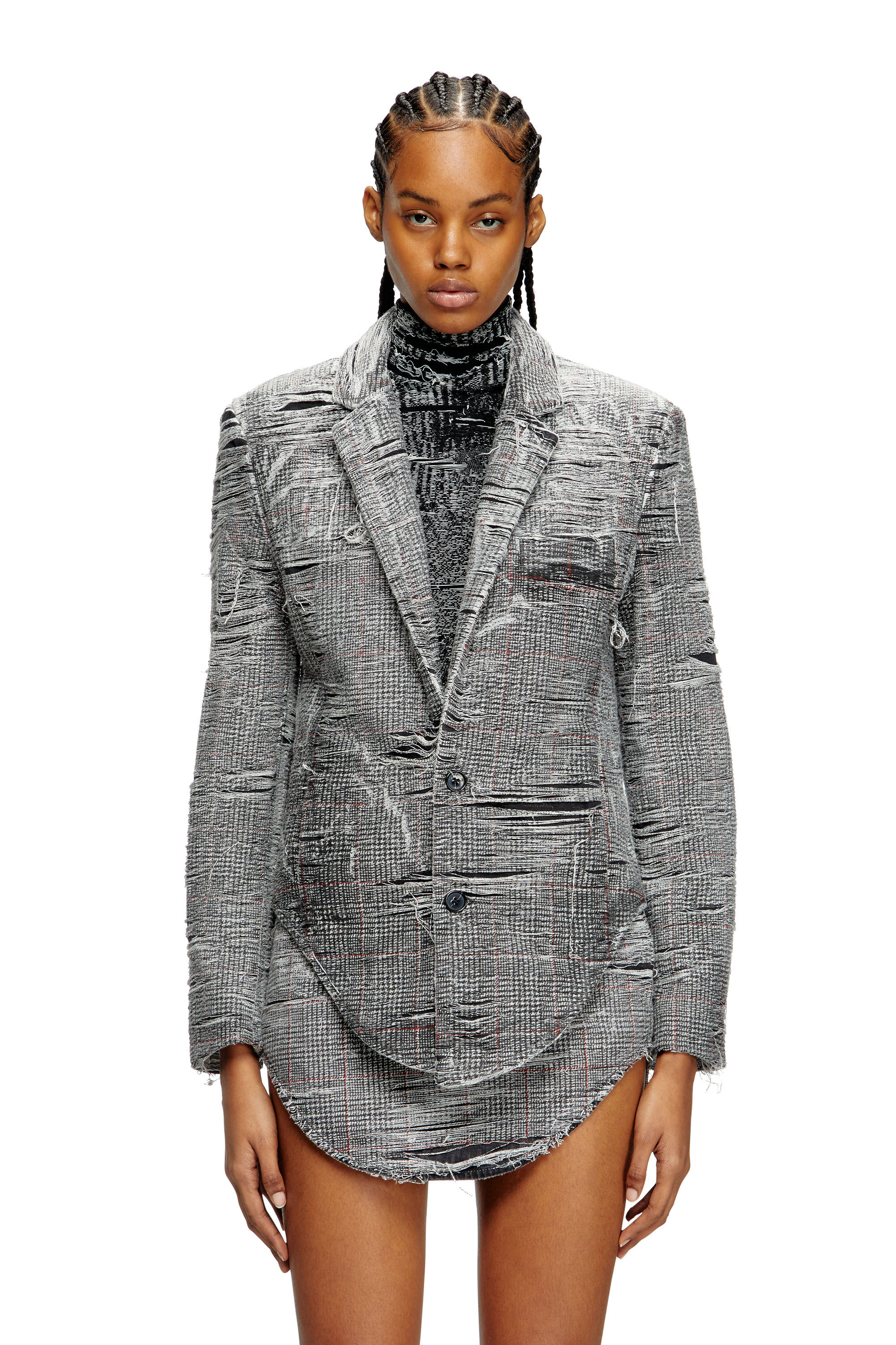 Diesel - DE-PHONIX-FSG, Blazer en denim Prince-de-Galles à effet vieilli Femme in Gris - 3