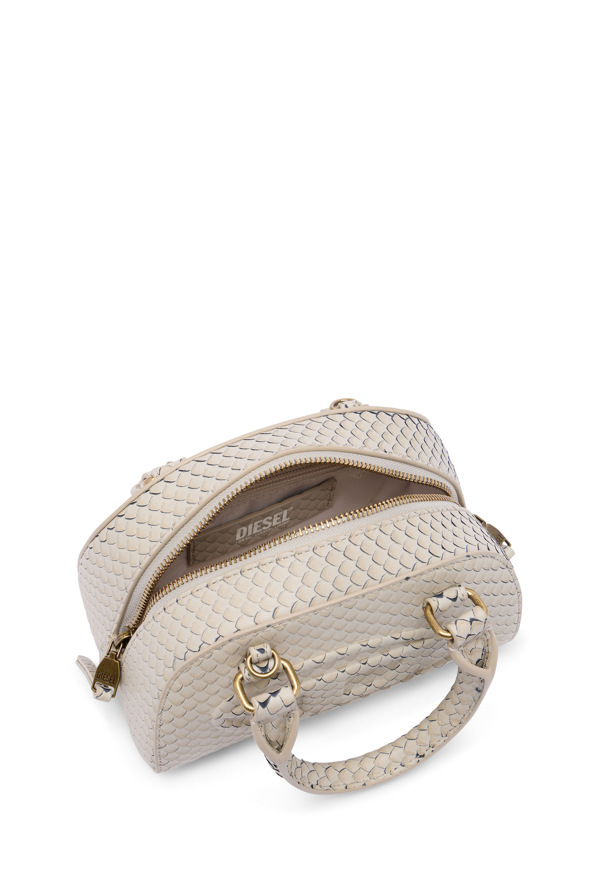 Diesel - 1DR DOME CROSSBODY, Damen 1DR Dome-Mini-Bowlingtasche aus Leder in Schlangenoptik in Beige - 3