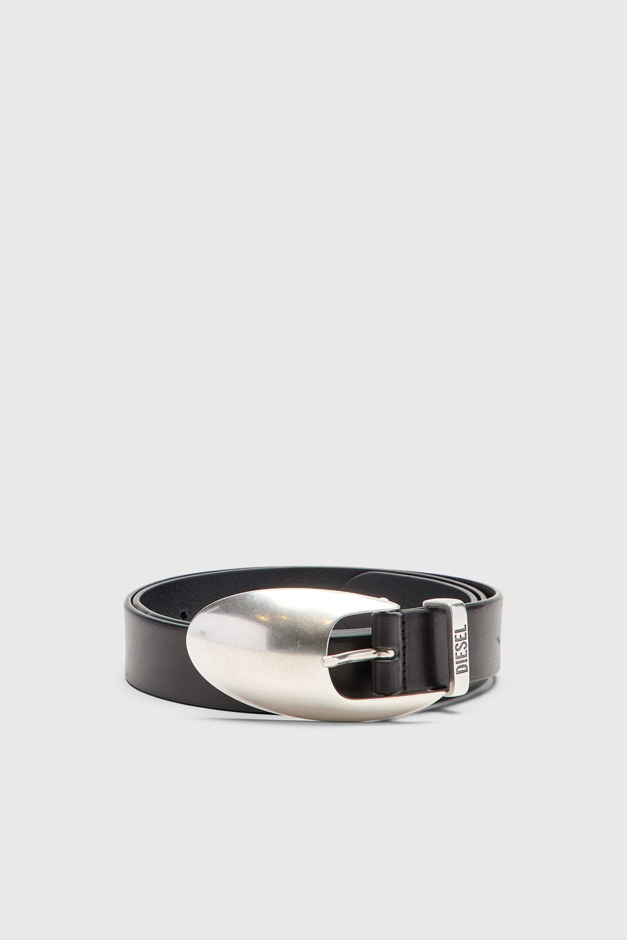 Diesel - B-ROP 30, Herren 3 cm Lederg&uuml;rtel mit skulpturaler Schnalle in Schwarz - 1