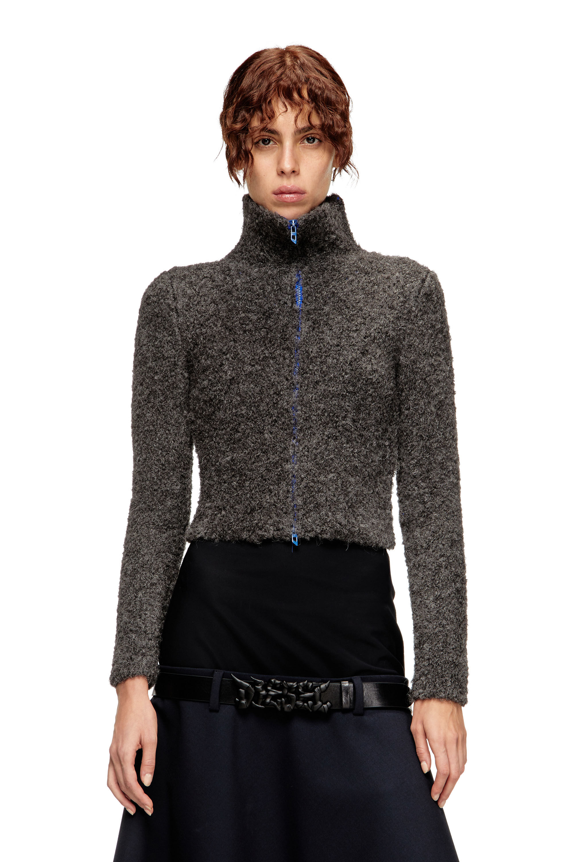 Diesel - M-ELEONERE, Cardigan zippé avec intérieur contrasté Femme in Gris - 3