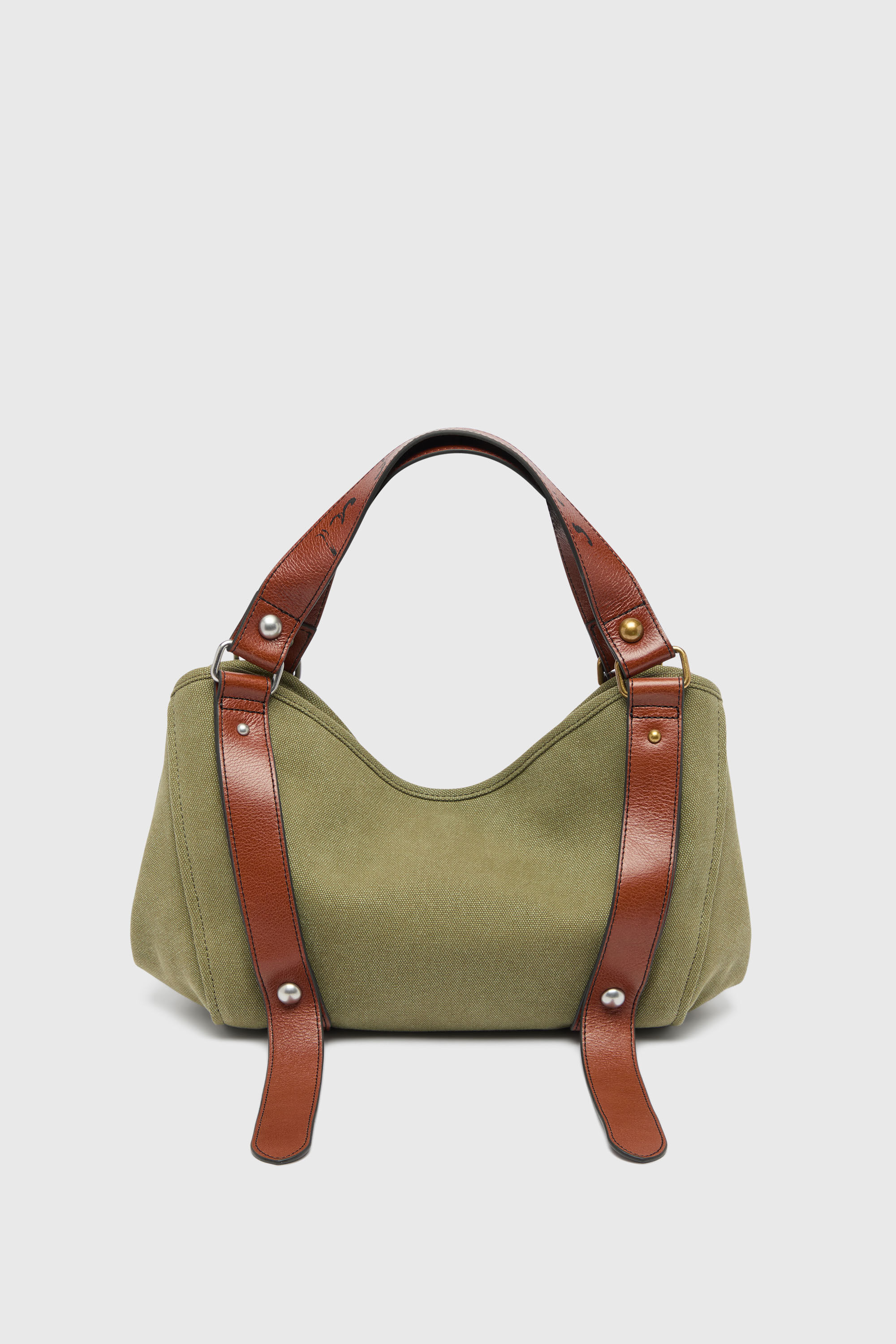Diesel - D-ONE TOPHANDLE S, Damen D-One-Small Top-Handle-Tasche aus Canvas mit Lederbesatz in Gr&uuml;n - 4