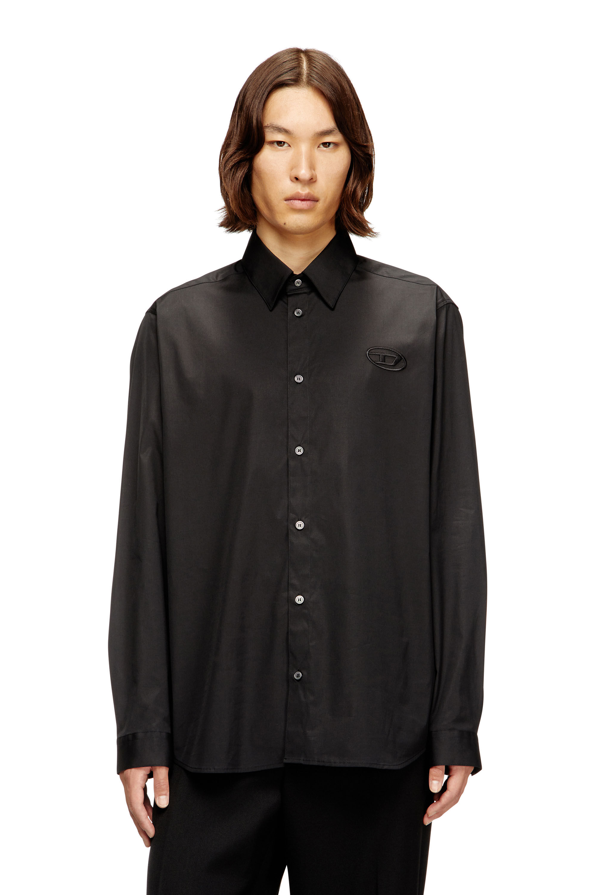 Diesel - S-SIMPLY-GSBH, Camicia in popeline elasticizzato con ricamo Uomo in Nero - 3