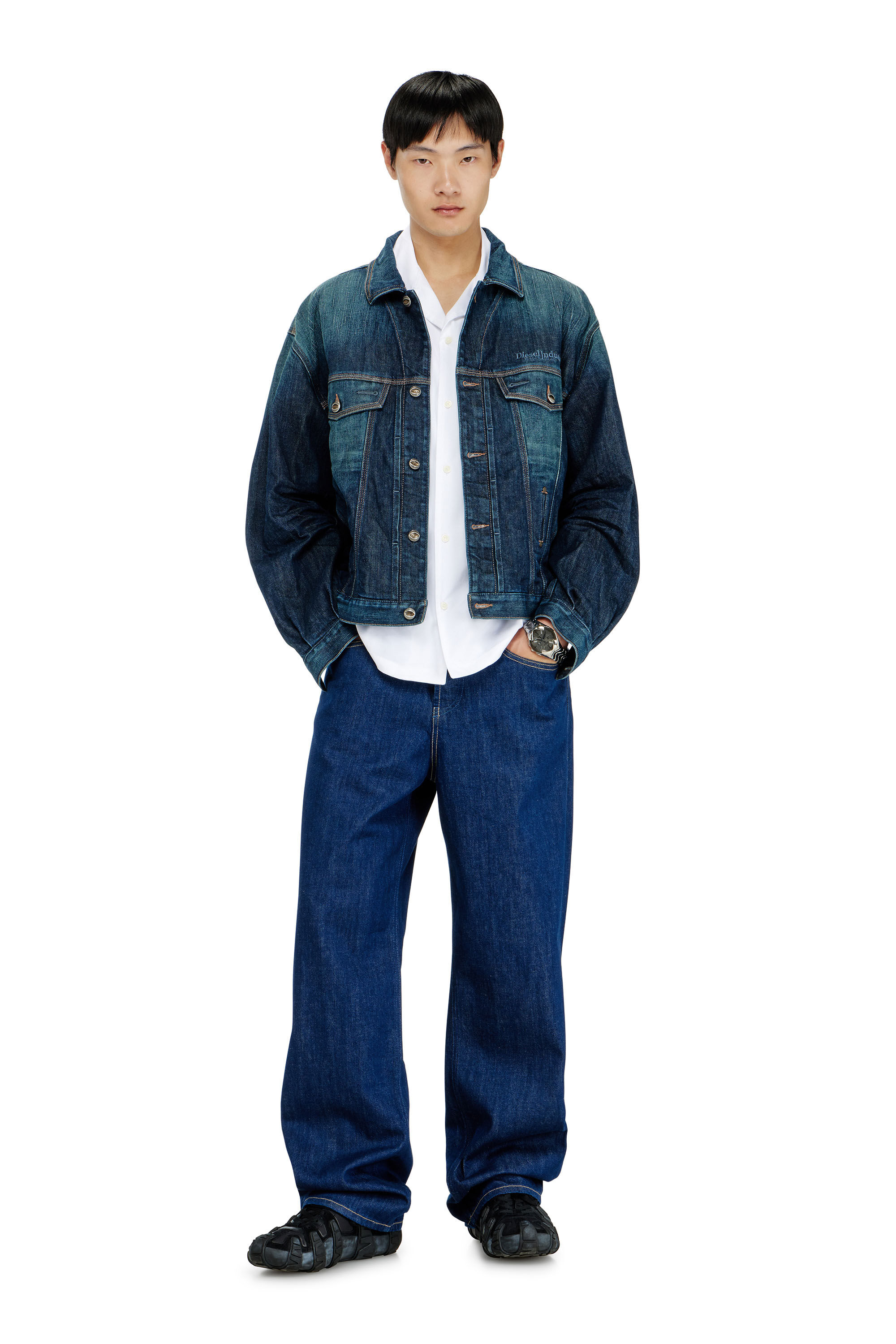 Diesel - S-MAC-GSBH, Camicia in popeline elasticizzato con ricamo Oval D Uomo in Bianco - 1