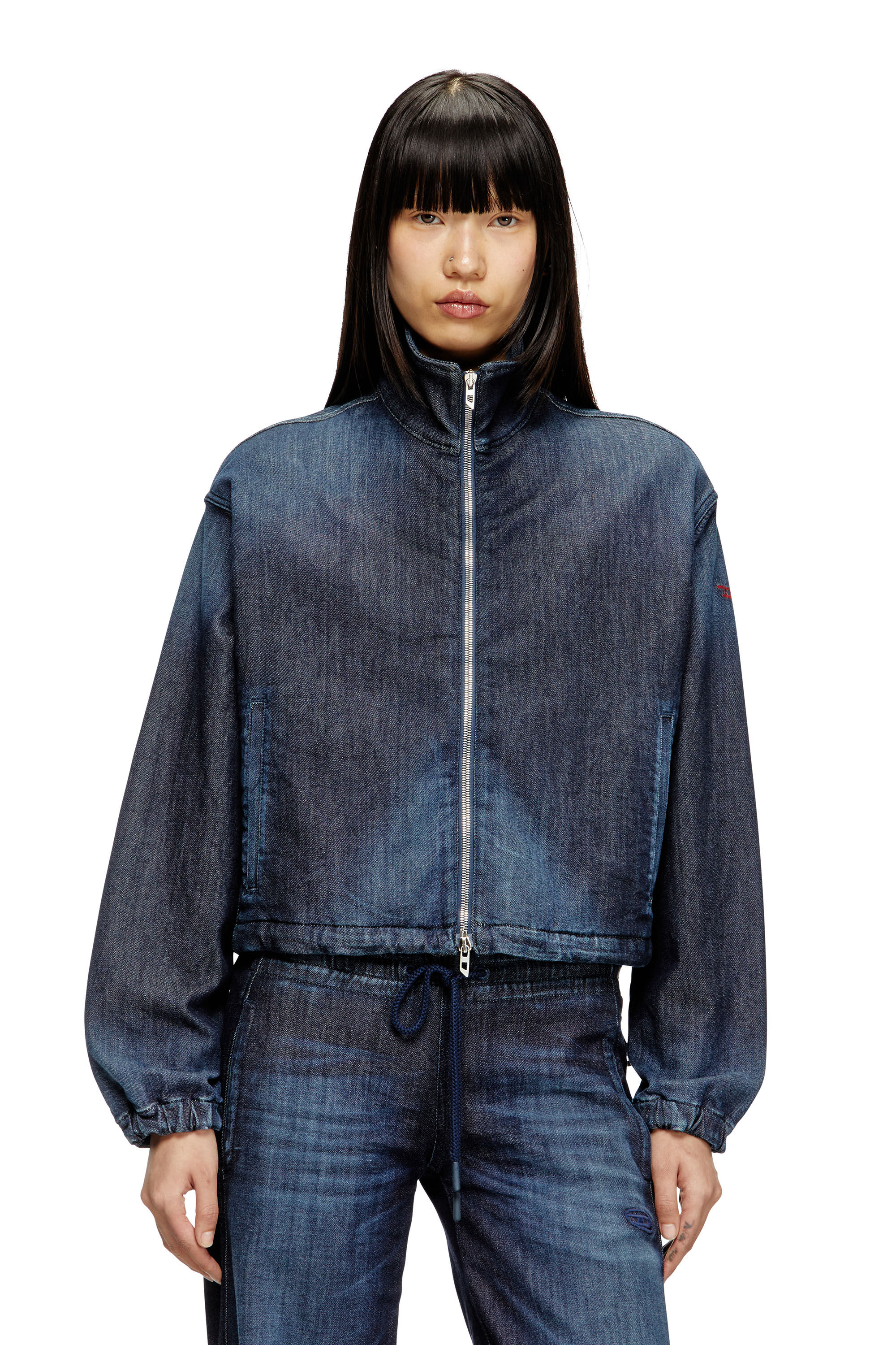Diesel - DE-SANDERZ JOGG, Damen Jacke aus JoggJeans mit hohem Kragen in Dunkelblau - 3