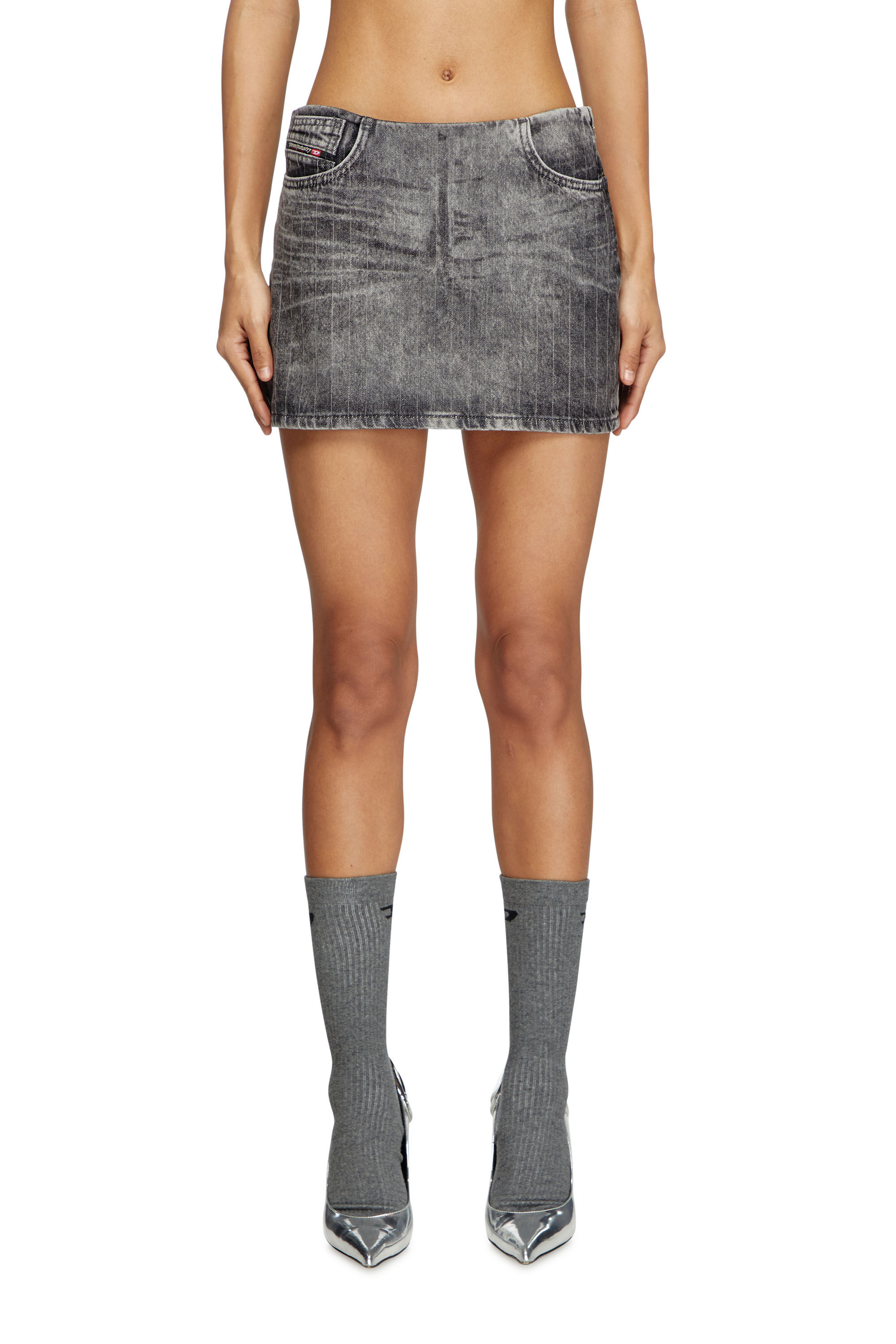 Diesel - DE-PRA-MINI-S3, Damen Minirock aus Denim mit Nadelstreifen in Grau - 3