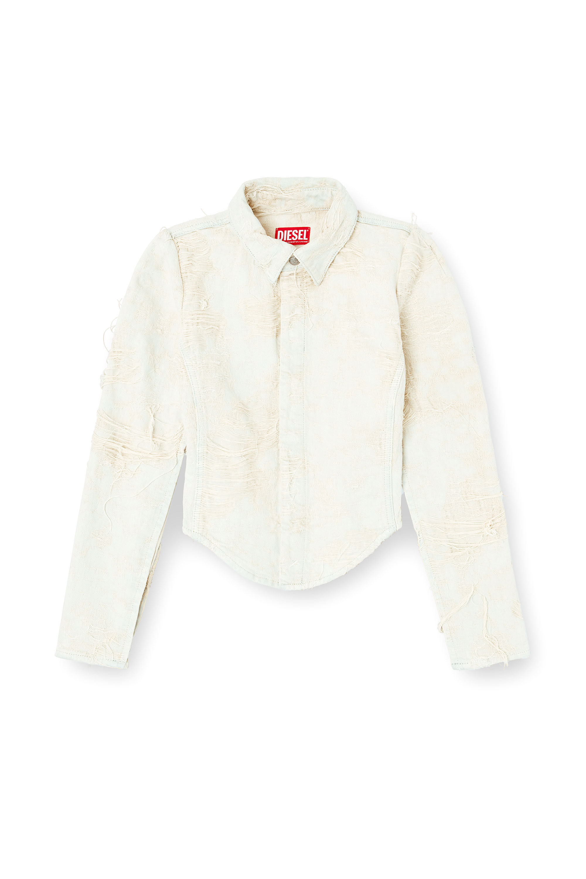 Diesel - DE-MADELINE-FSG, Damen Hemd aus Jacquard-Denim mit fließenden Fäden in Weiß - 2