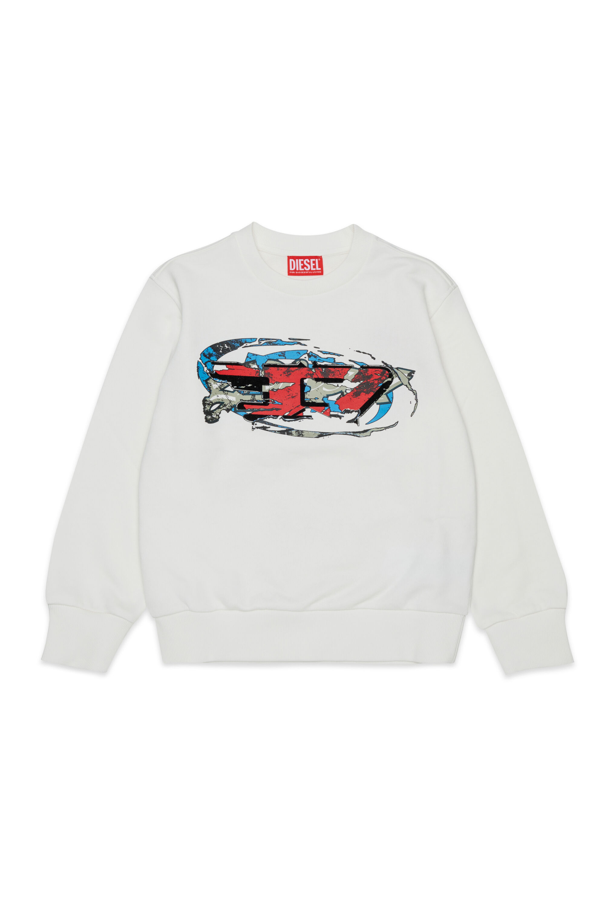 Diesel - SCRAP OVER, Felpa con stampa grafica Oval D Uomo in Bianco - 1