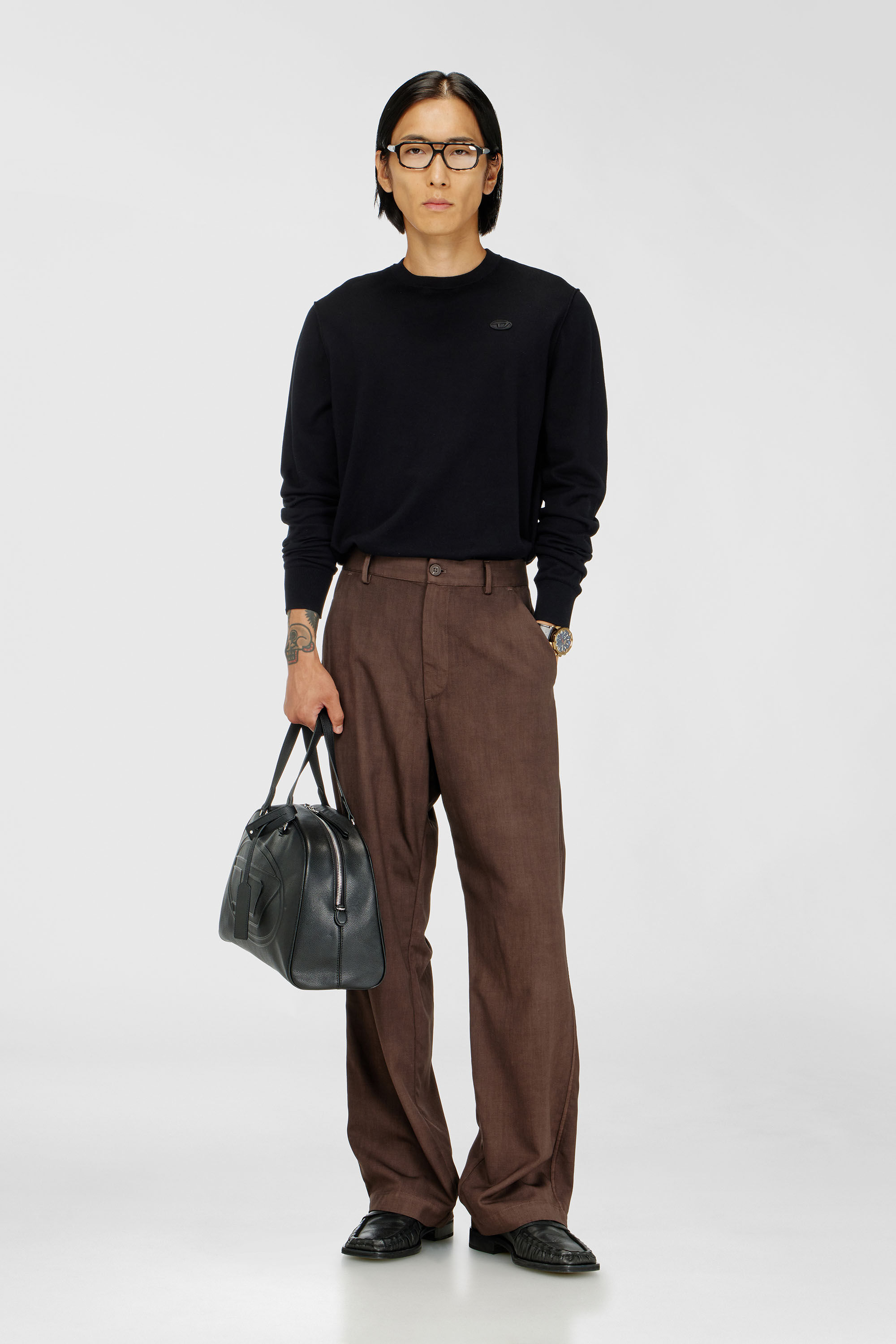 Diesel - K-FREEX-TAG-T92, Maille en coton avec logo ton sur ton Homme in Noir - 1