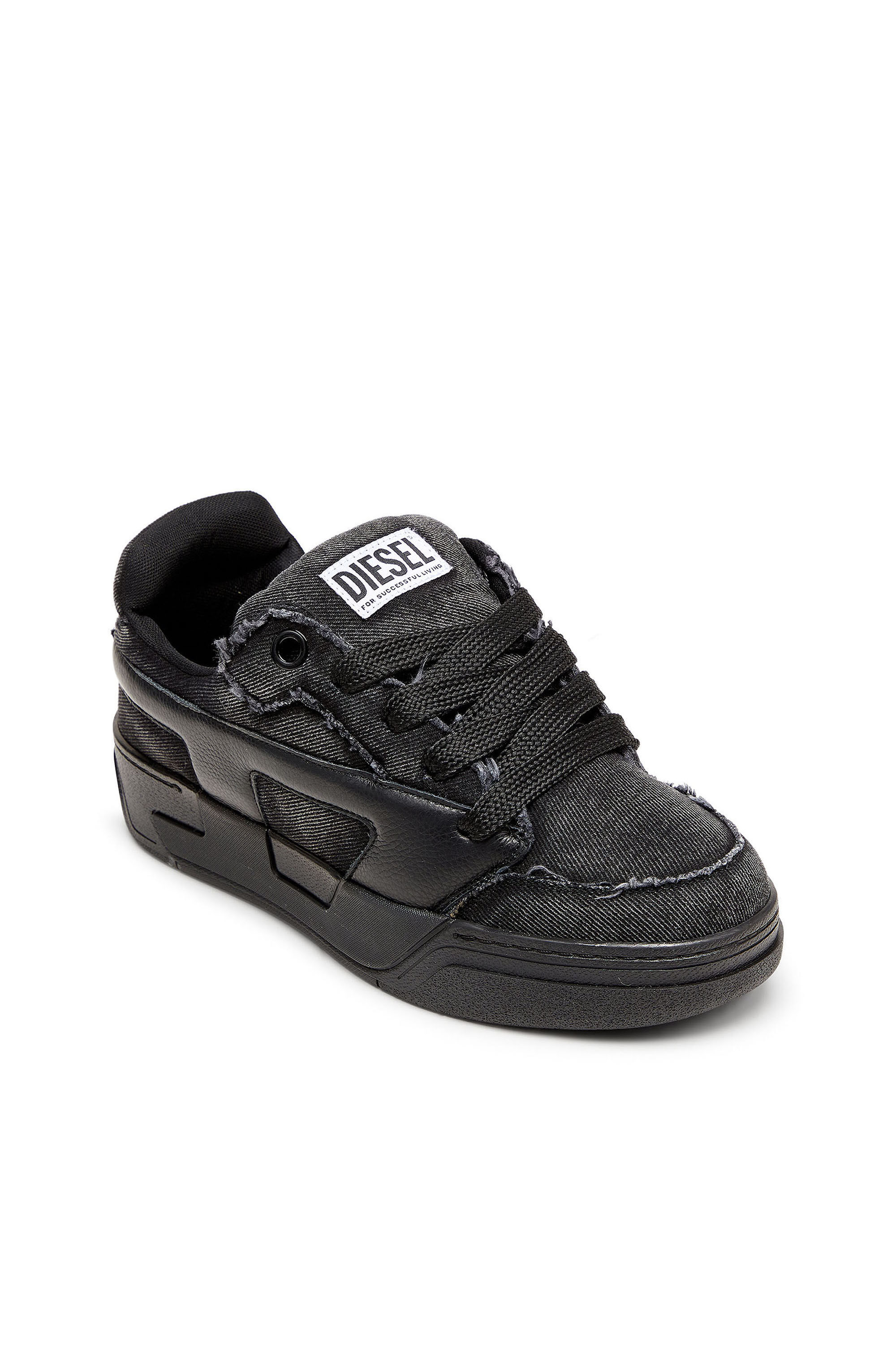 Diesel - S-D-OLLIE LOW, S-D-Ollie - Sneakers en denim effiloch&eacute; et cuir Homme in Noir - 6