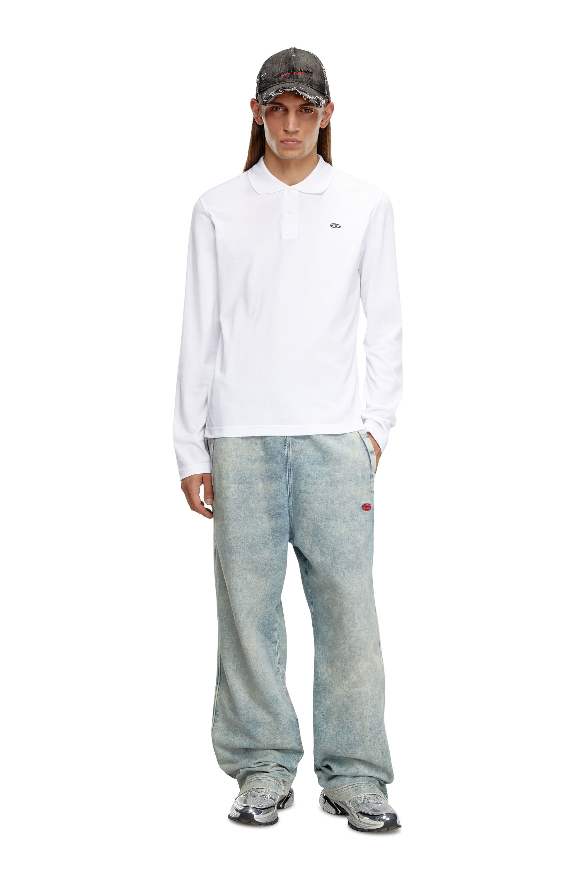 Diesel - T-SMITH-LS-DOVAL-PJ, Homme Chemise polo à manches longues avec logo imprimé in Blanc - Image 1