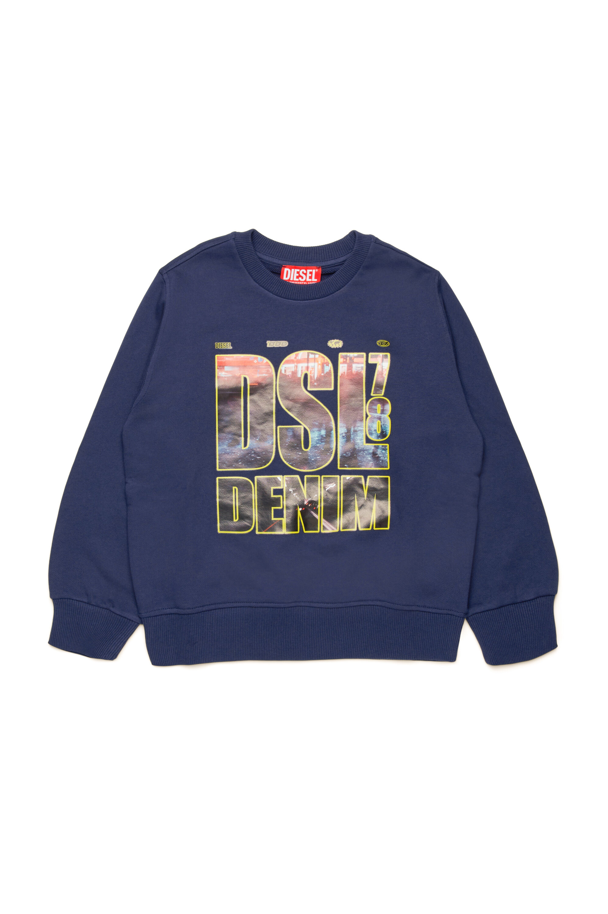 Diesel - SGINNL3 OVER, Man Sweatshirt with DSL DENIM print in Blue - Image 1
