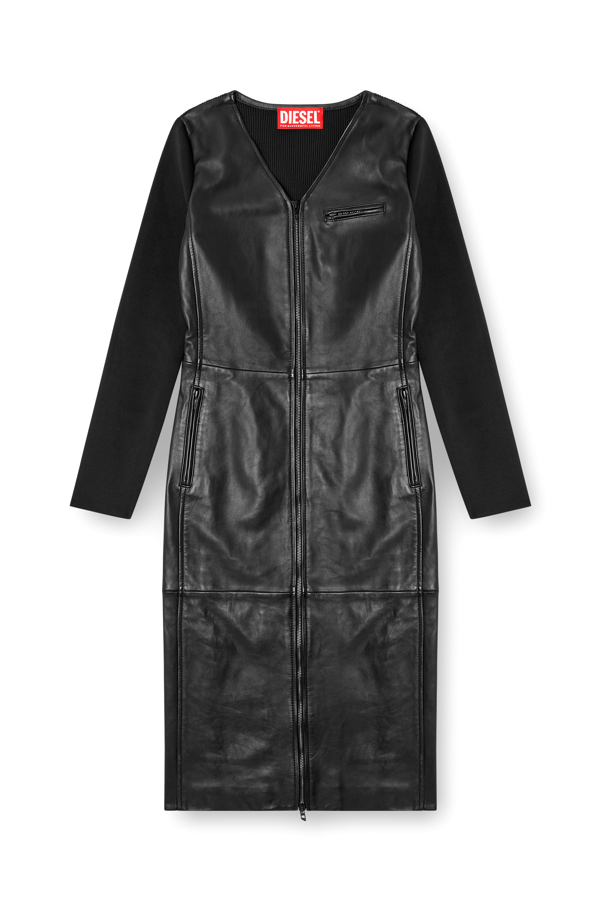 Diesel - L-OLA, Damen Kleid aus Leder und Stretch-Strick in Schwarz - 2