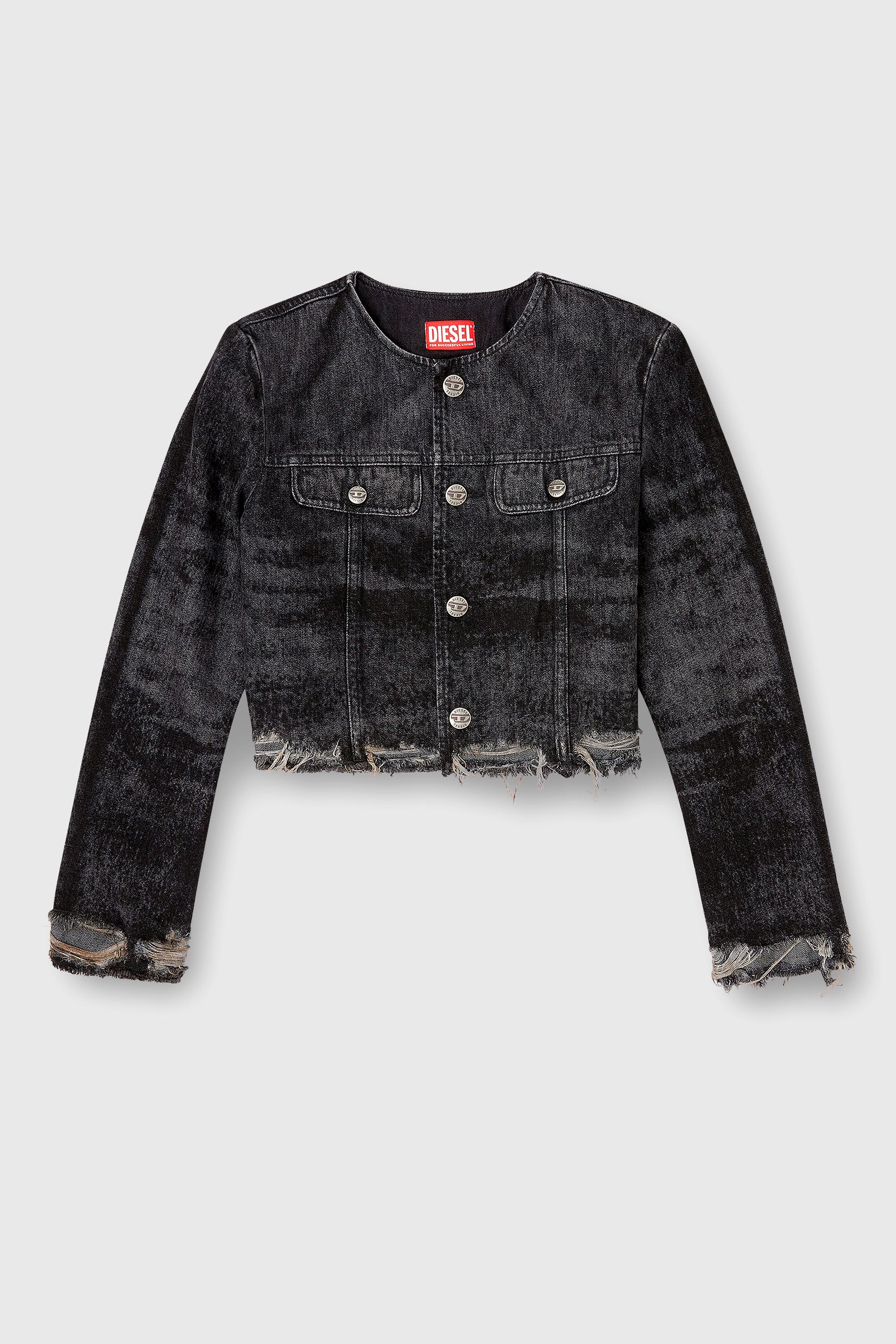 Diesel - DE-GRAFFY-FSH, Damen Jacke aus gelaserte Baumwolle-Hanf-Denim in Schwarz - 2