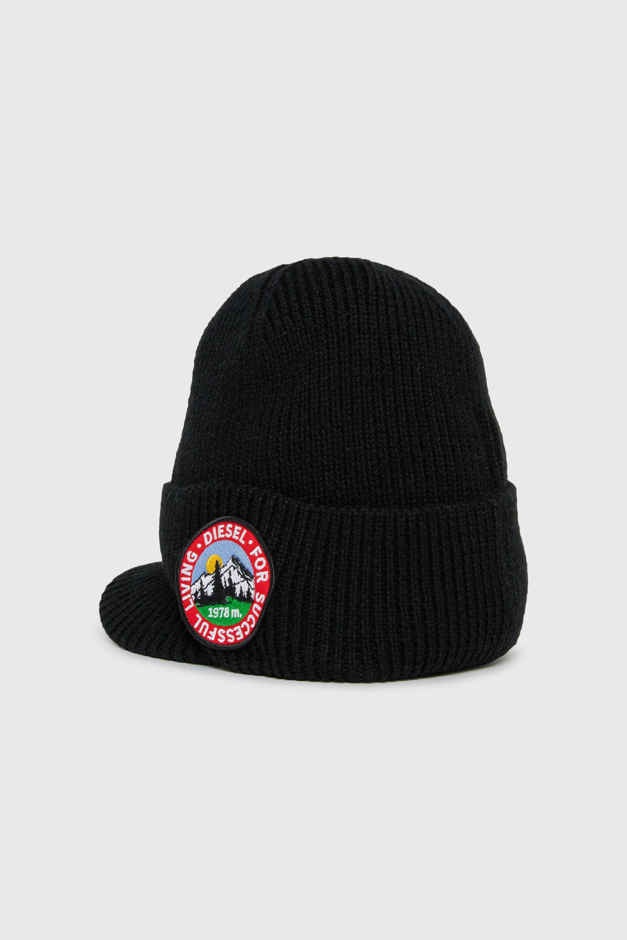 Diesel - FMONTI, Bonnet &agrave; visi&egrave;re en maille de laine c&ocirc;tel&eacute;e Mixte in Noir - 2
